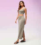 Modal Soft Back Slit Casual Maxi Skirts - ododos
