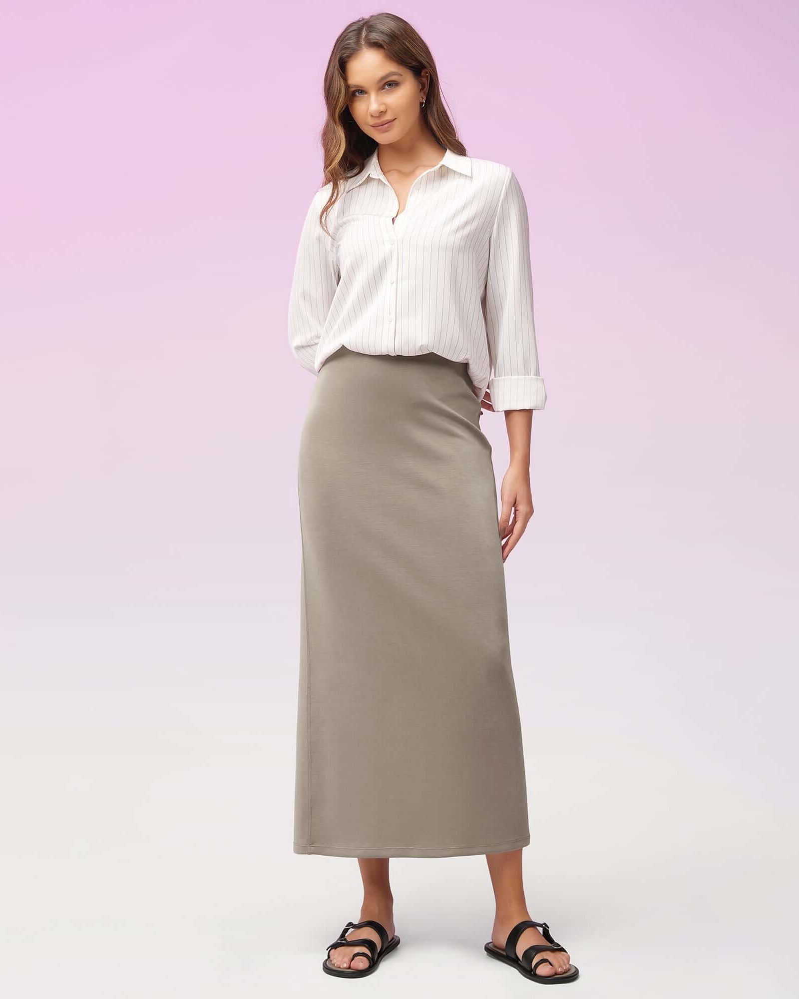 Modal Soft Back Slit Casual Maxi Skirts - ododos