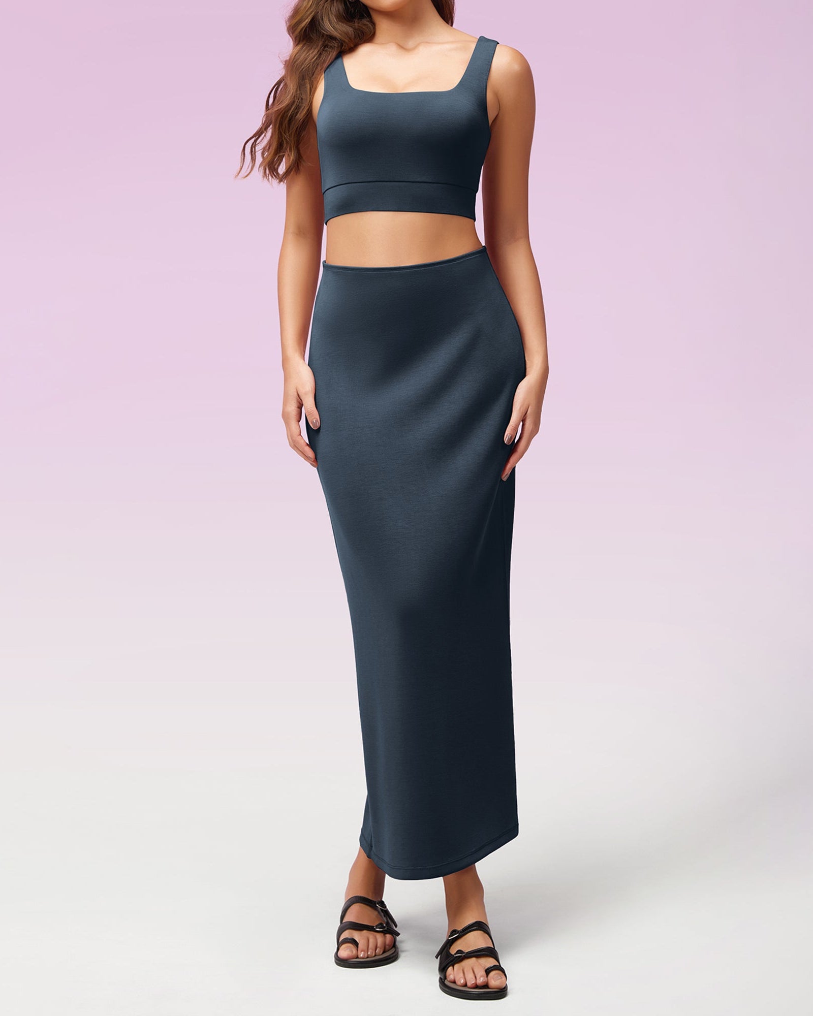Modal Soft Back Slit Casual Maxi Skirts - ododos
