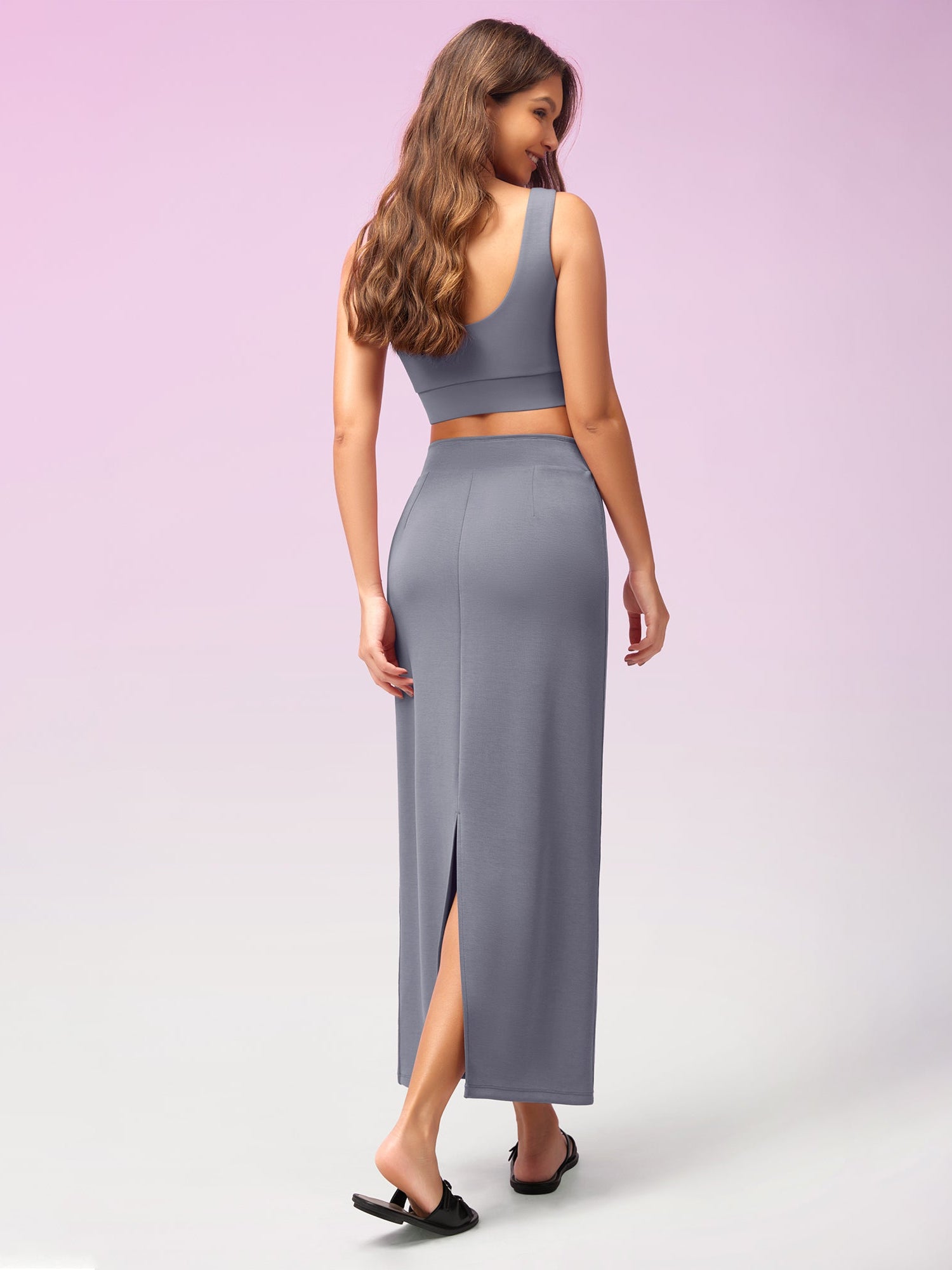 Modal Soft Back Slit Casual Maxi Skirts - ododos