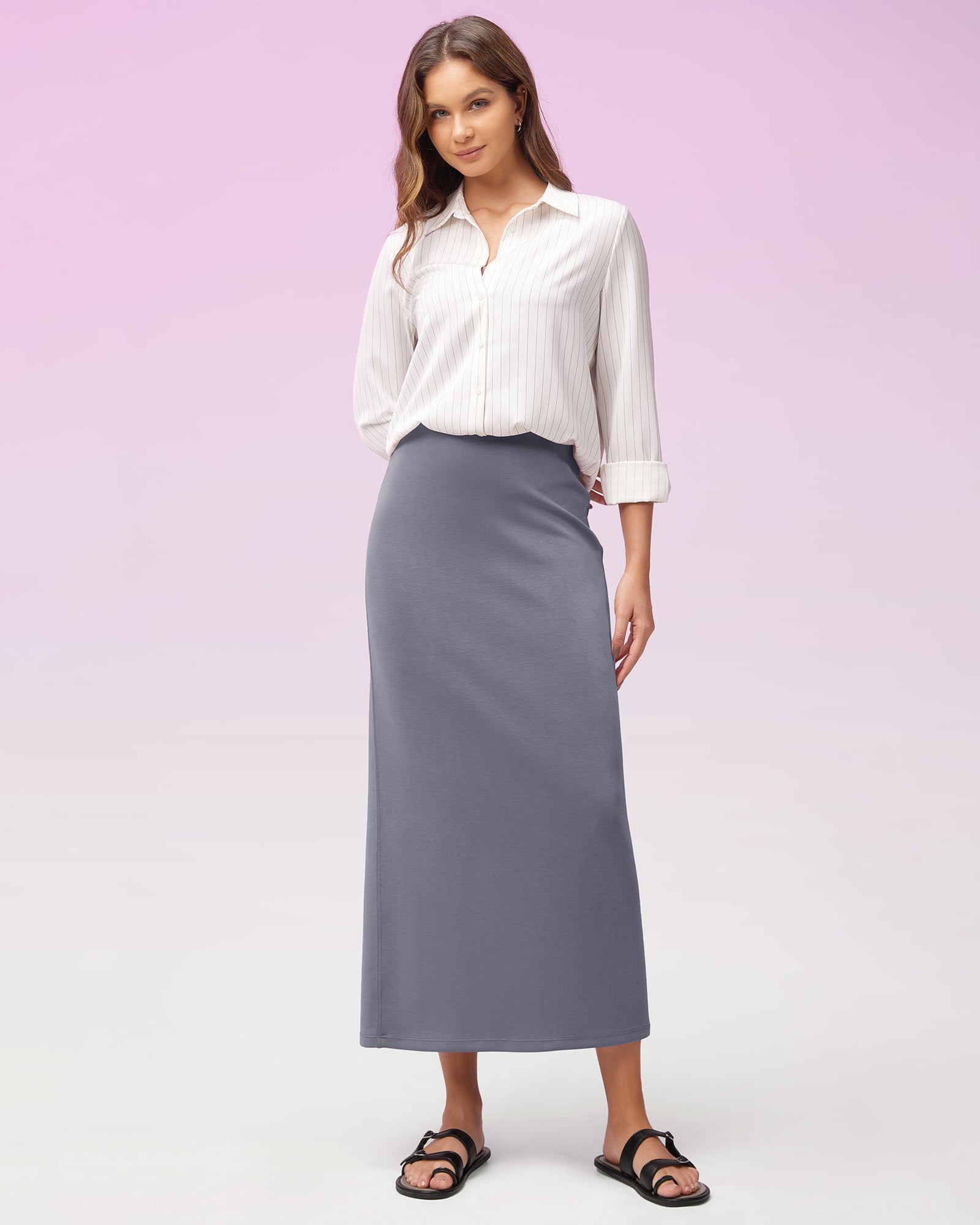 Modal Soft Back Slit Casual Maxi Skirts - ododos