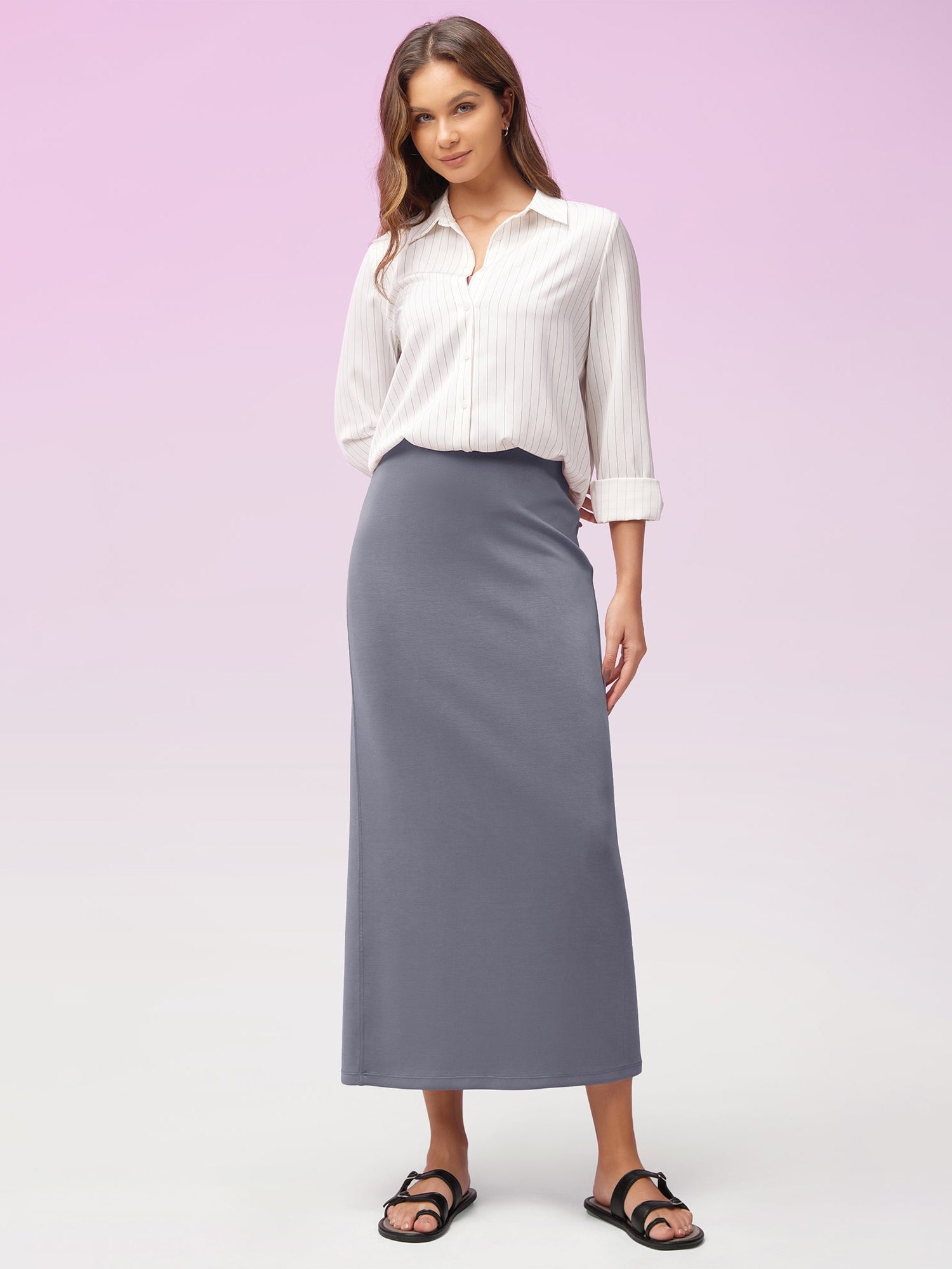 Modal Soft Back Slit Casual Maxi Skirts - ododos