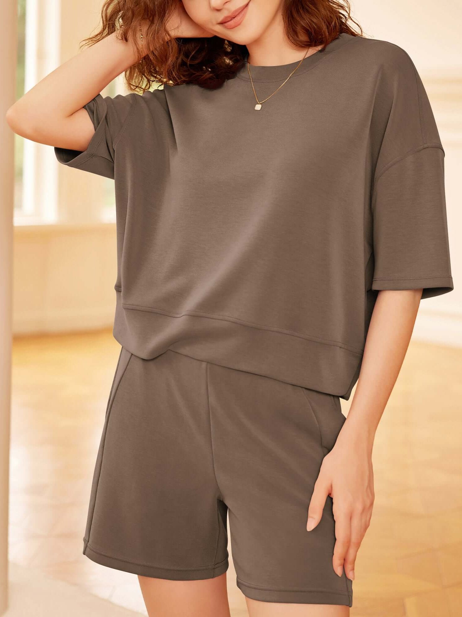 Modal Soft Oversized Crew Neck Short Sleeve T-Shirts - ododos