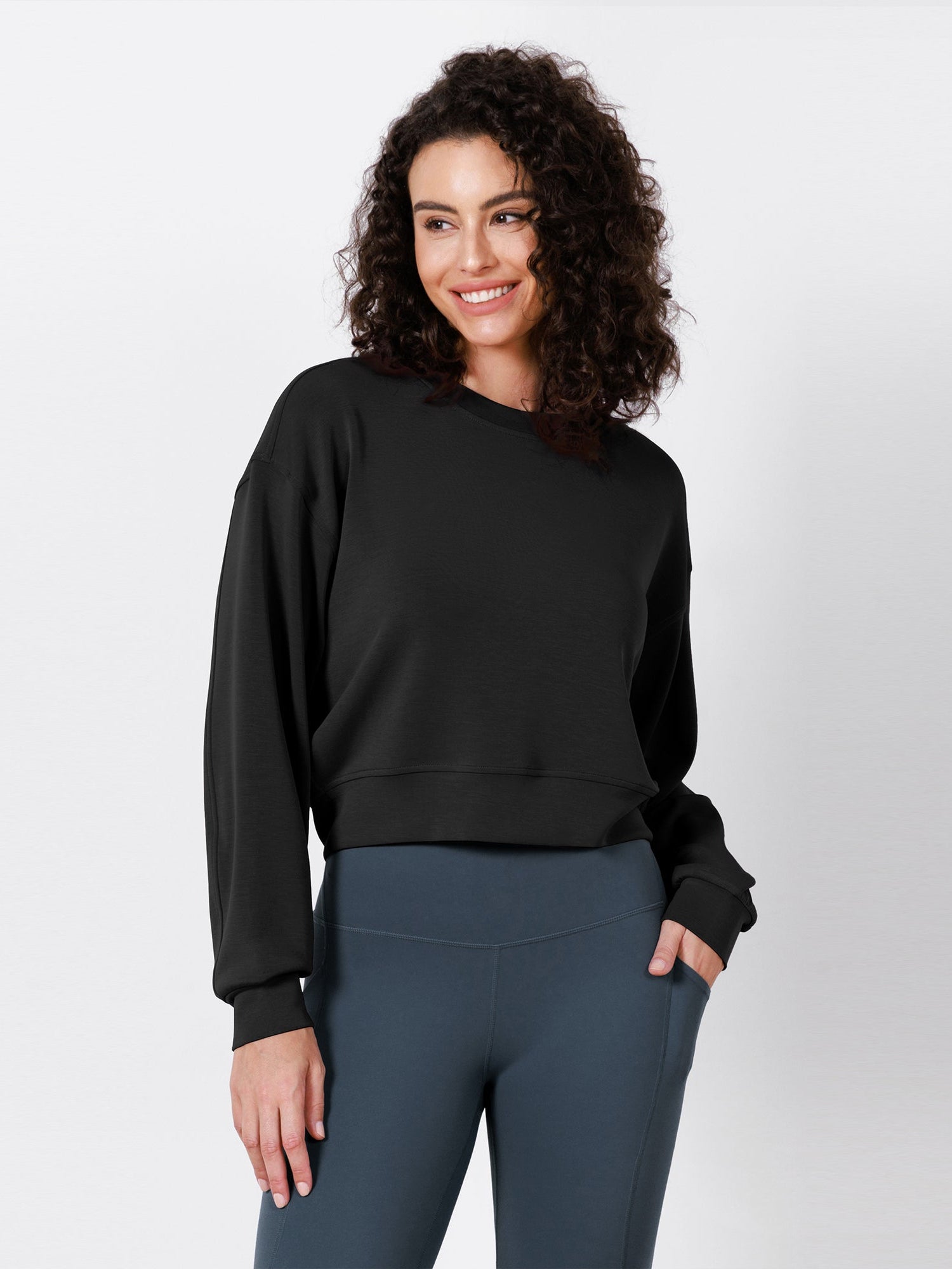 Modal Soft Long Sleeve Cropped Sweatshirts - ododos
