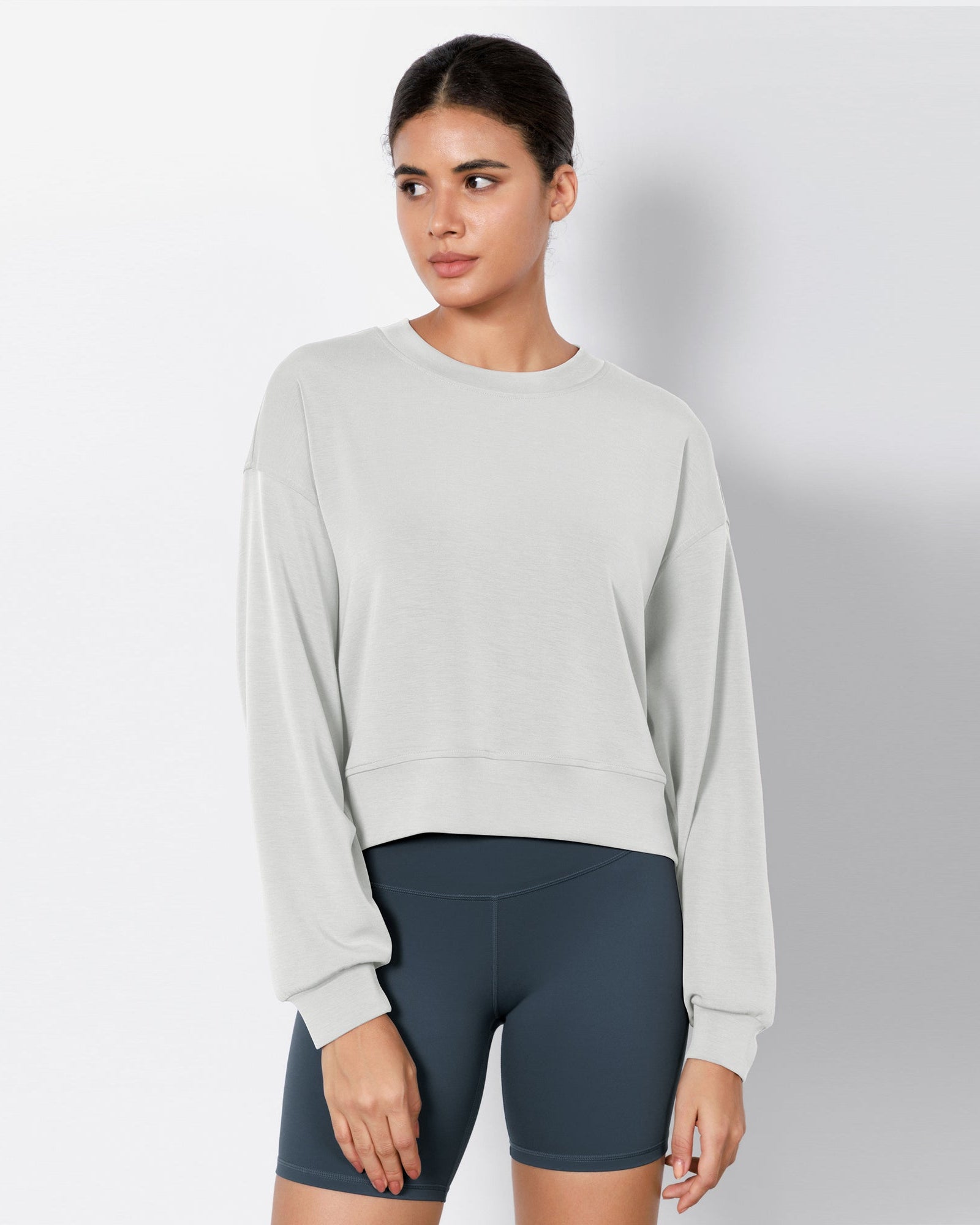 Modal Soft Long Sleeve Cropped Sweatshirts Frosted Mint - ododos