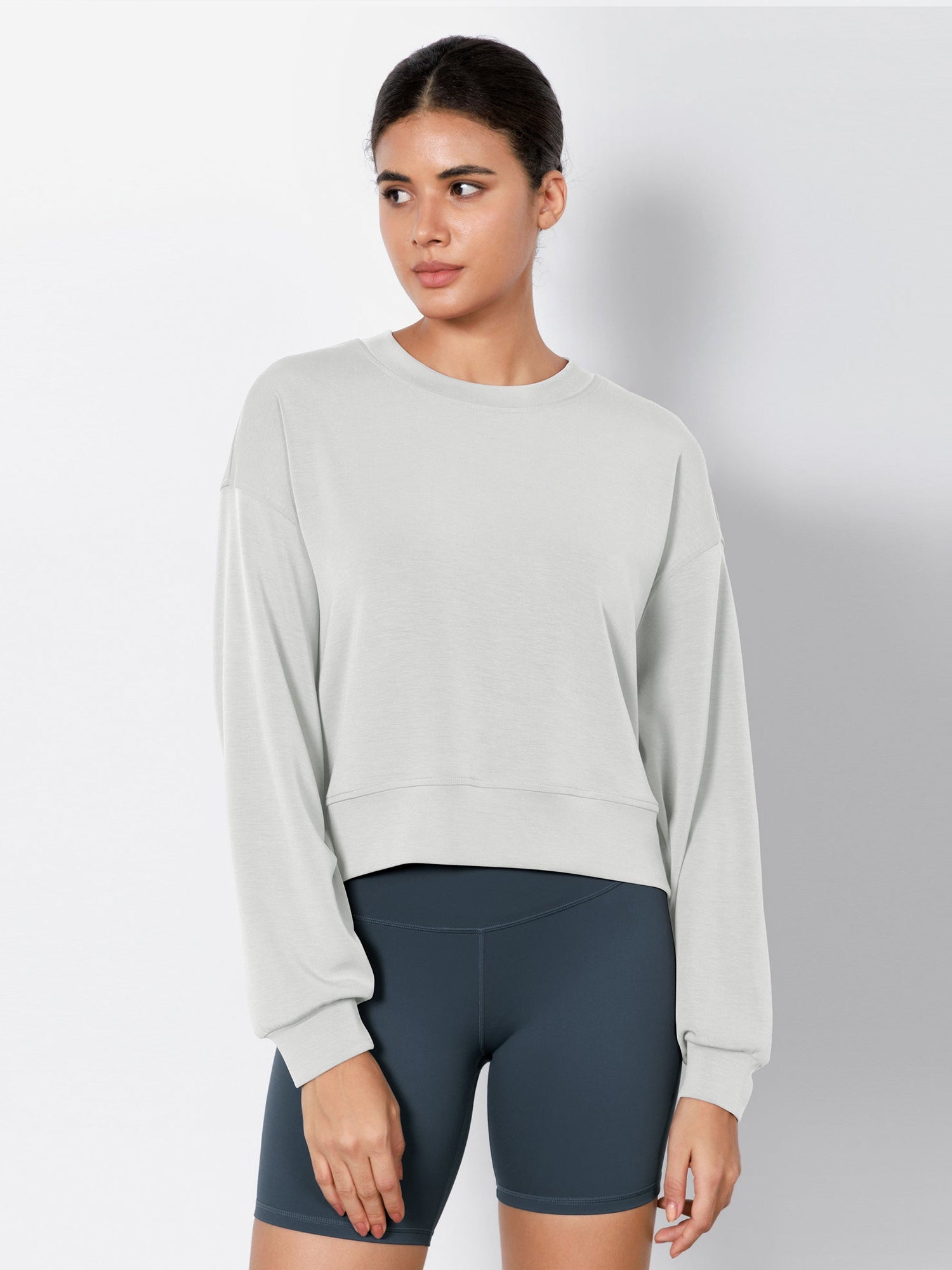 Modal Soft Long Sleeve Cropped Sweatshirts Frosted Mint - ododos