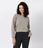 Modal Soft Long Sleeve Cropped Sweatshirts Khaki - ododos