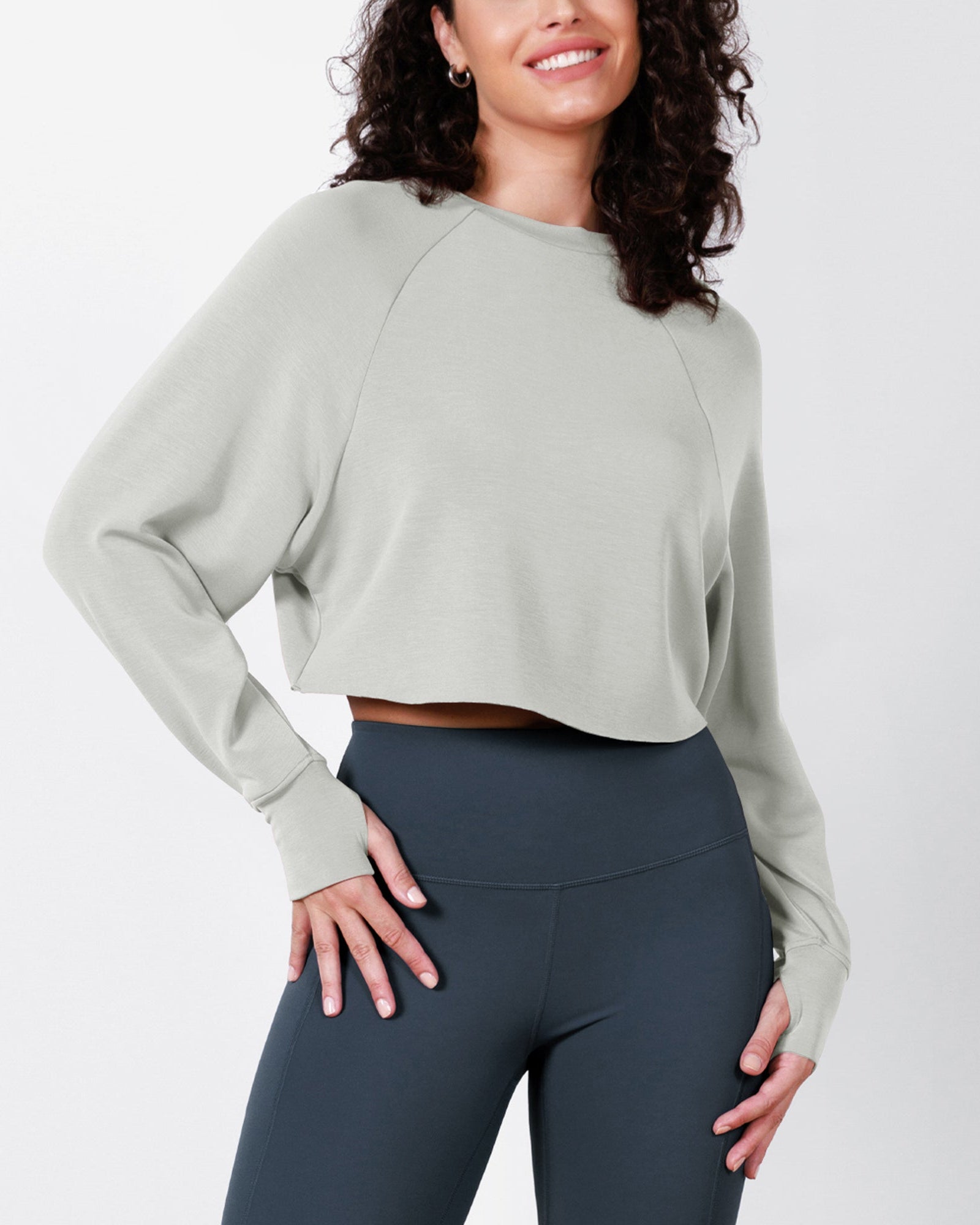 Modal Soft Long Sleeve Cropped Sweatshirts with Thumb Hole - ododos