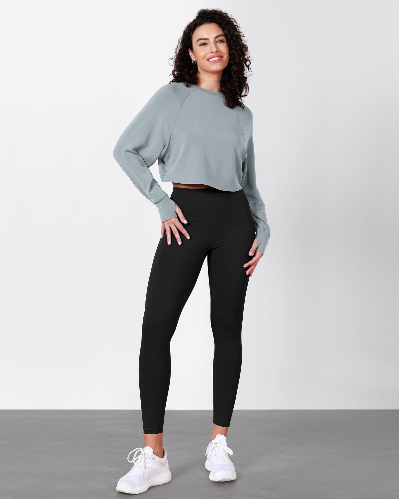 Modal Soft Long Sleeve Cropped Sweatshirts with Thumb Hole - ododos