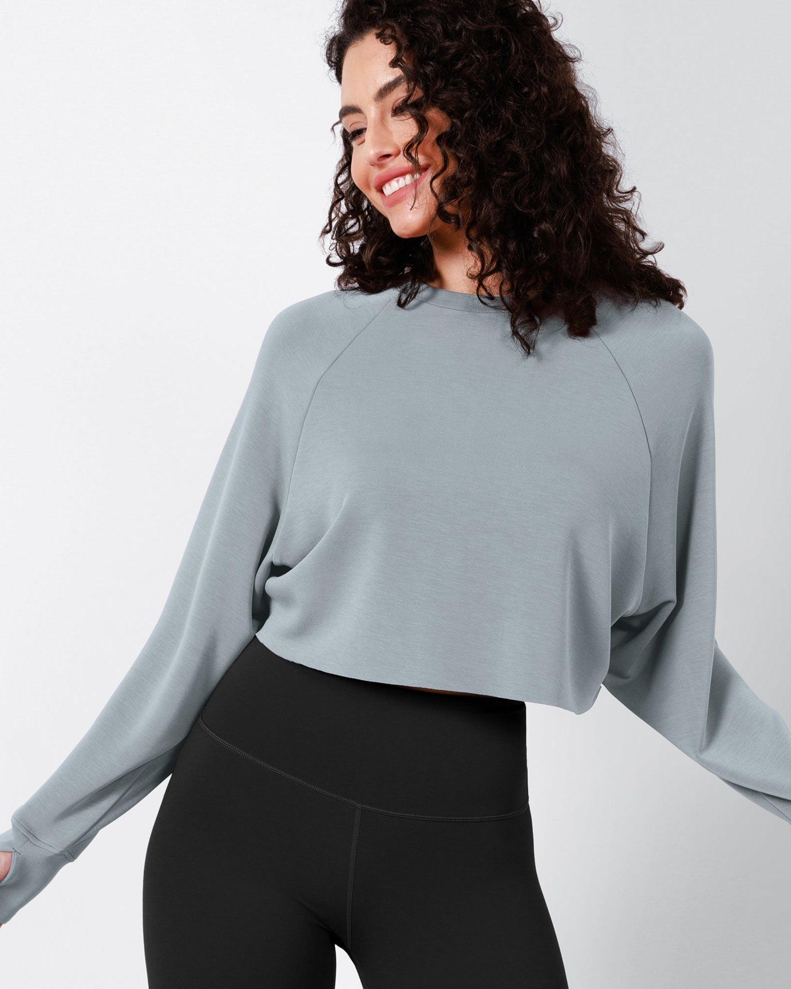 Modal Soft Long Sleeve Cropped Sweatshirts with Thumb Hole - ododos