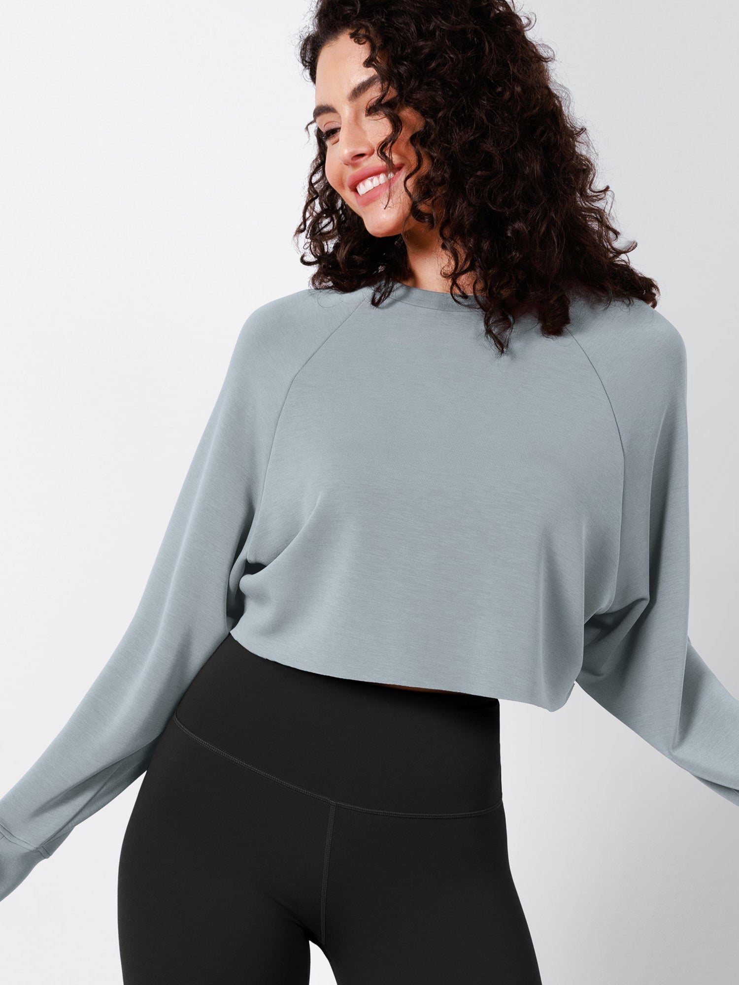 Modal Soft Long Sleeve Cropped Sweatshirts with Thumb Hole - ododos
