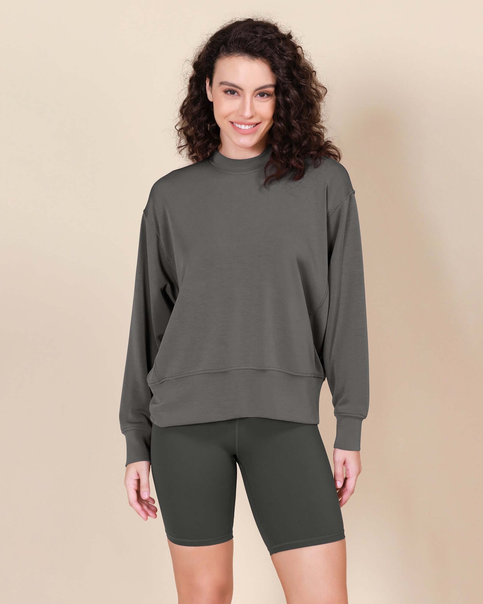 Modal Soft Long Sleeve Oversized Sweatshirts Charcoal - ododos