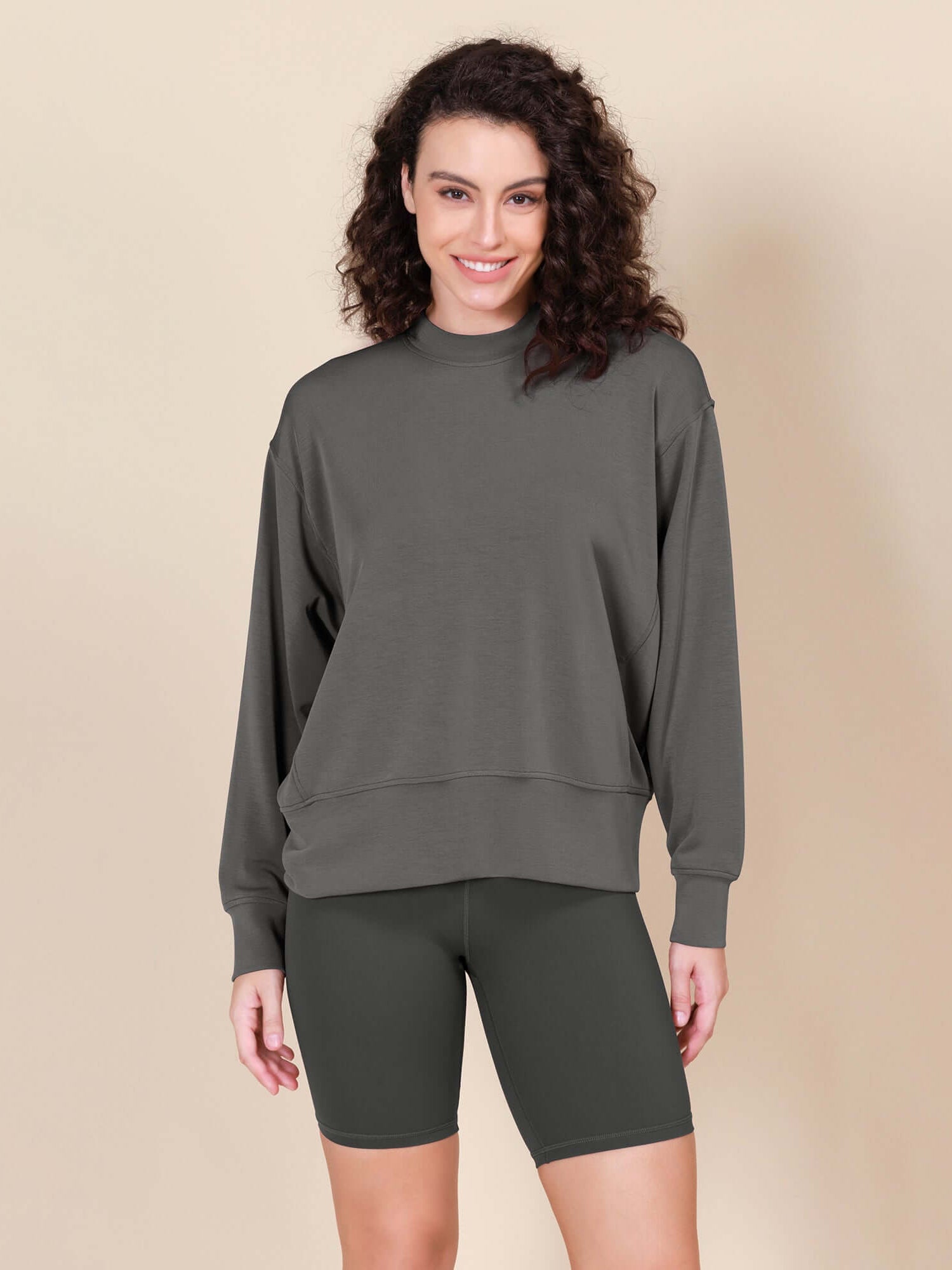 Modal Soft Long Sleeve Oversized Sweatshirts Charcoal - ododos