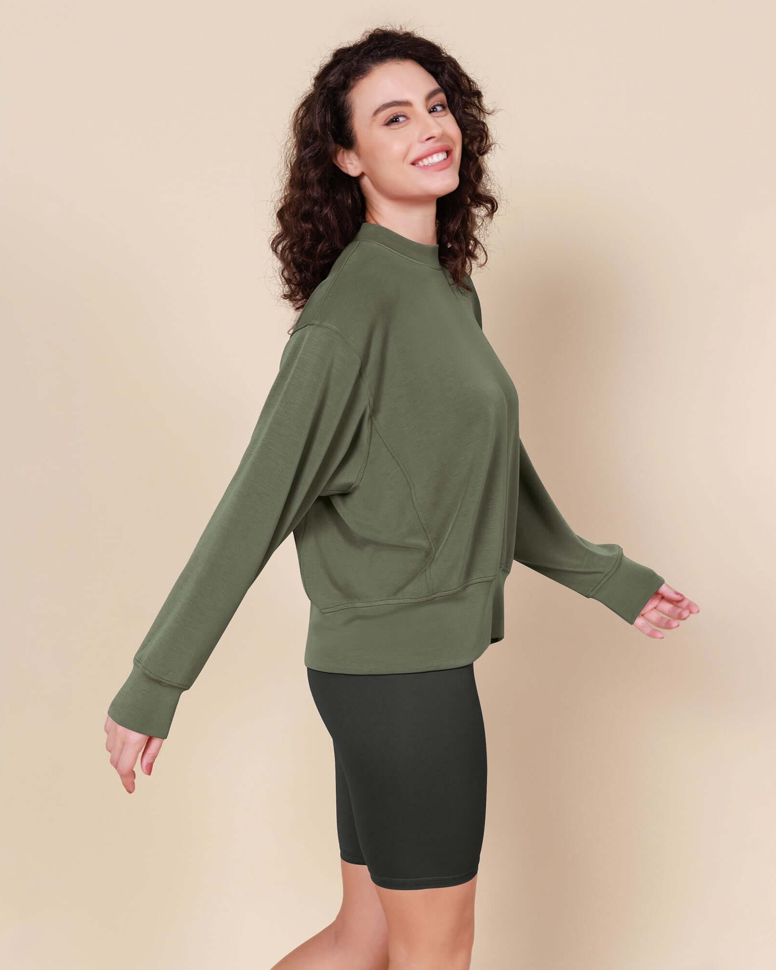 Modal Soft Long Sleeve Oversized Sweatshirts Dark Sage - ododos