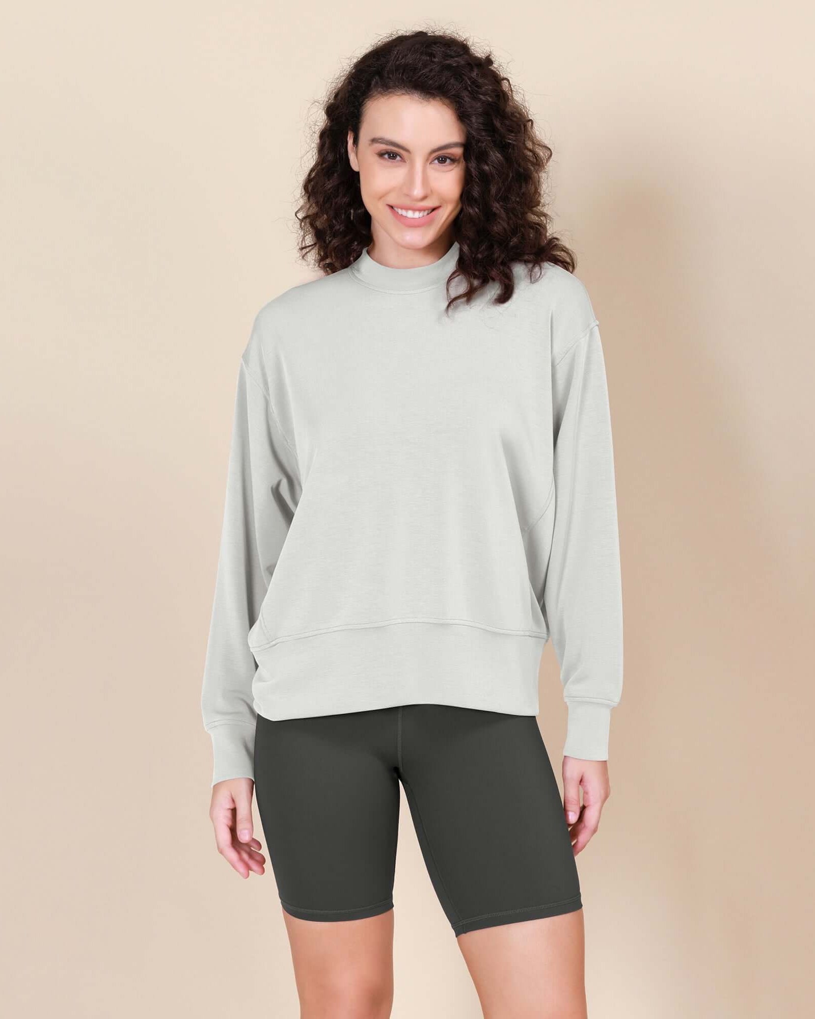 Modal Soft Long Sleeve Oversized Sweatshirts Frosted Mint - ododos