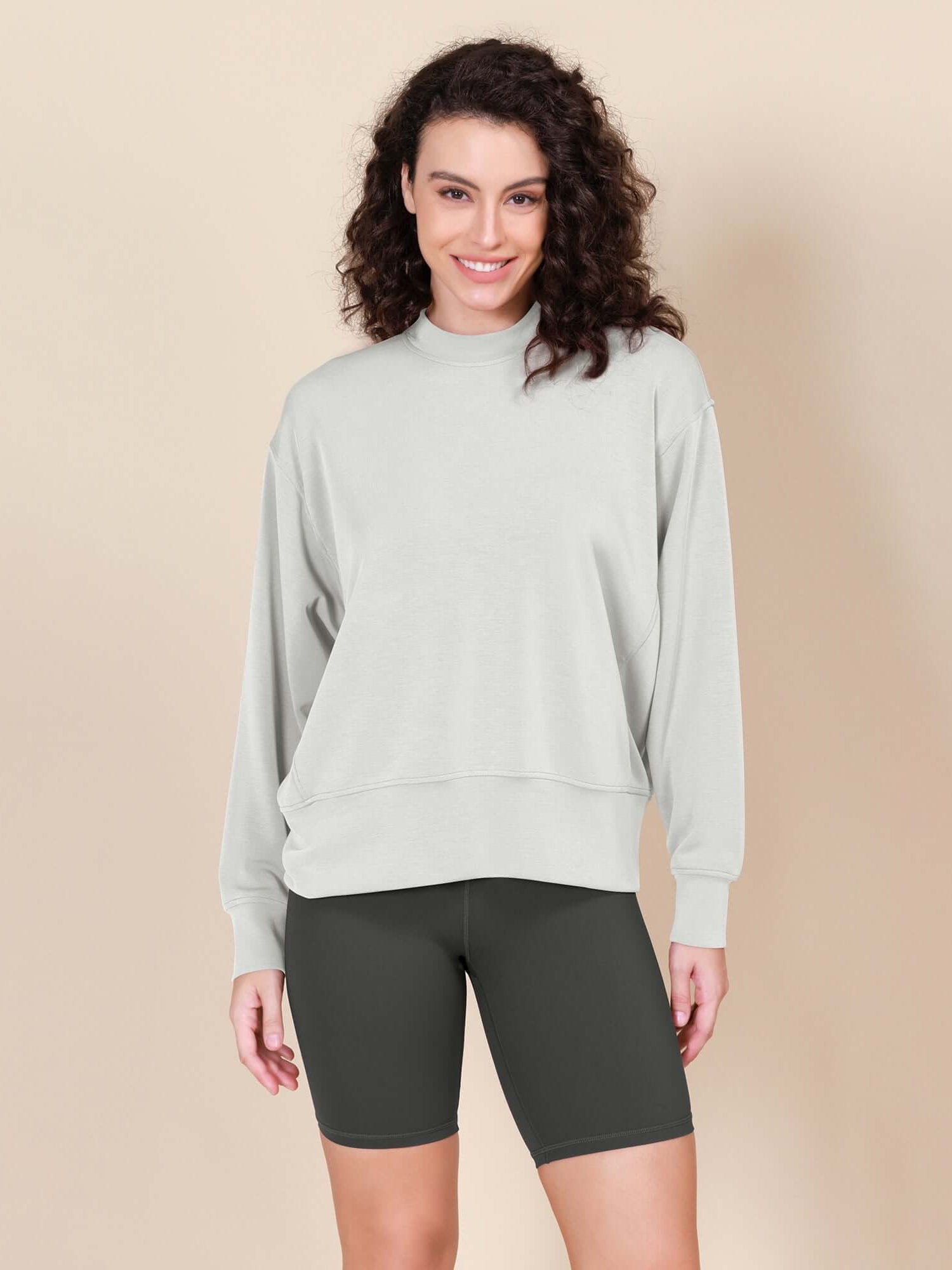 Modal Soft Long Sleeve Oversized Sweatshirts Frosted Mint - ododos