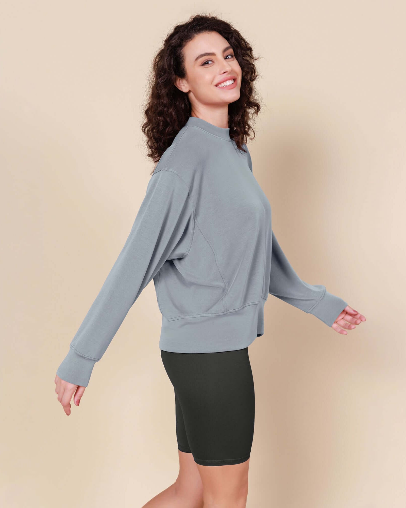 Modal Soft Long Sleeve Oversized Sweatshirts Grey Blue - ododos