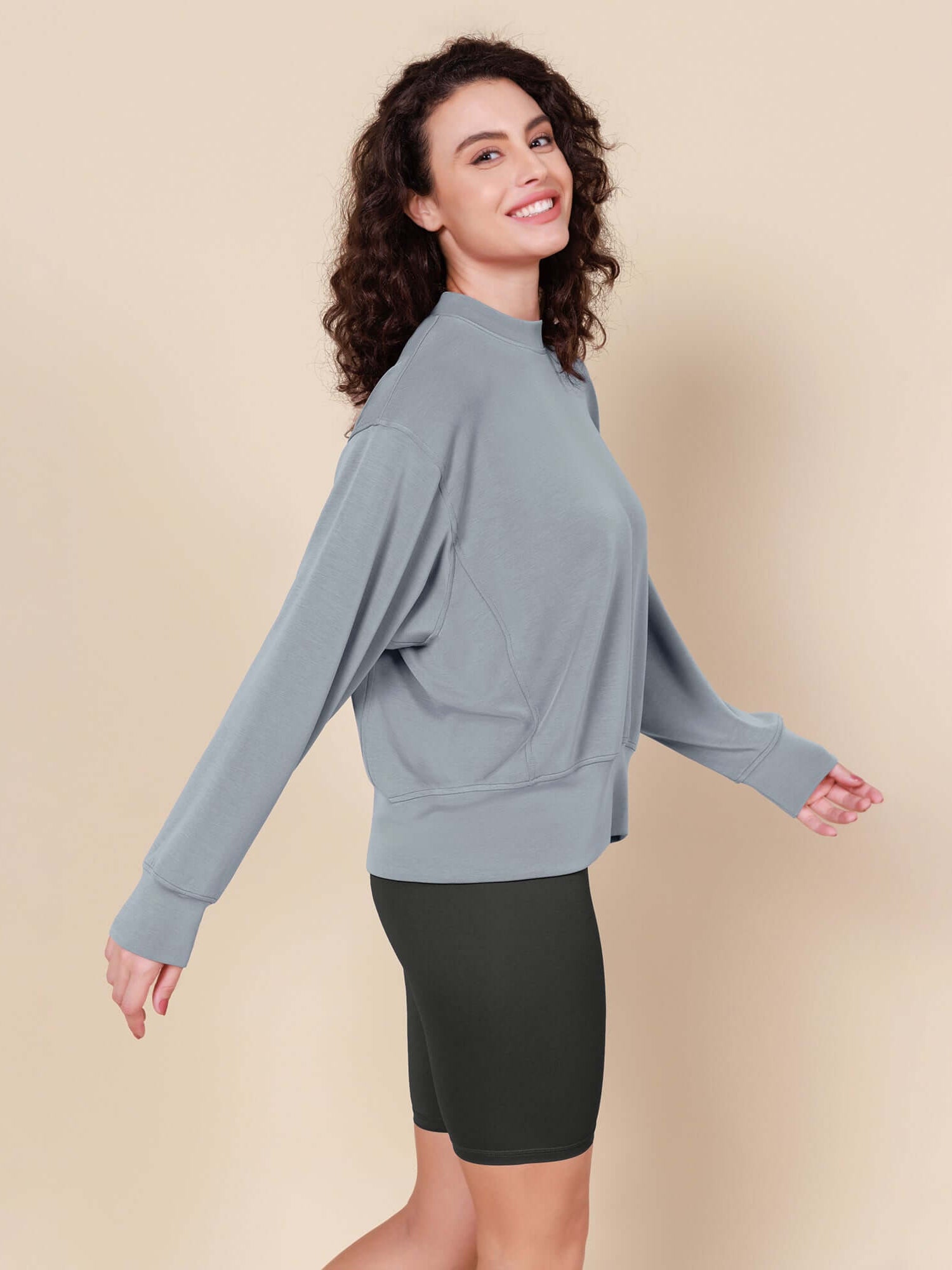 Modal Soft Long Sleeve Oversized Sweatshirts Grey Blue - ododos