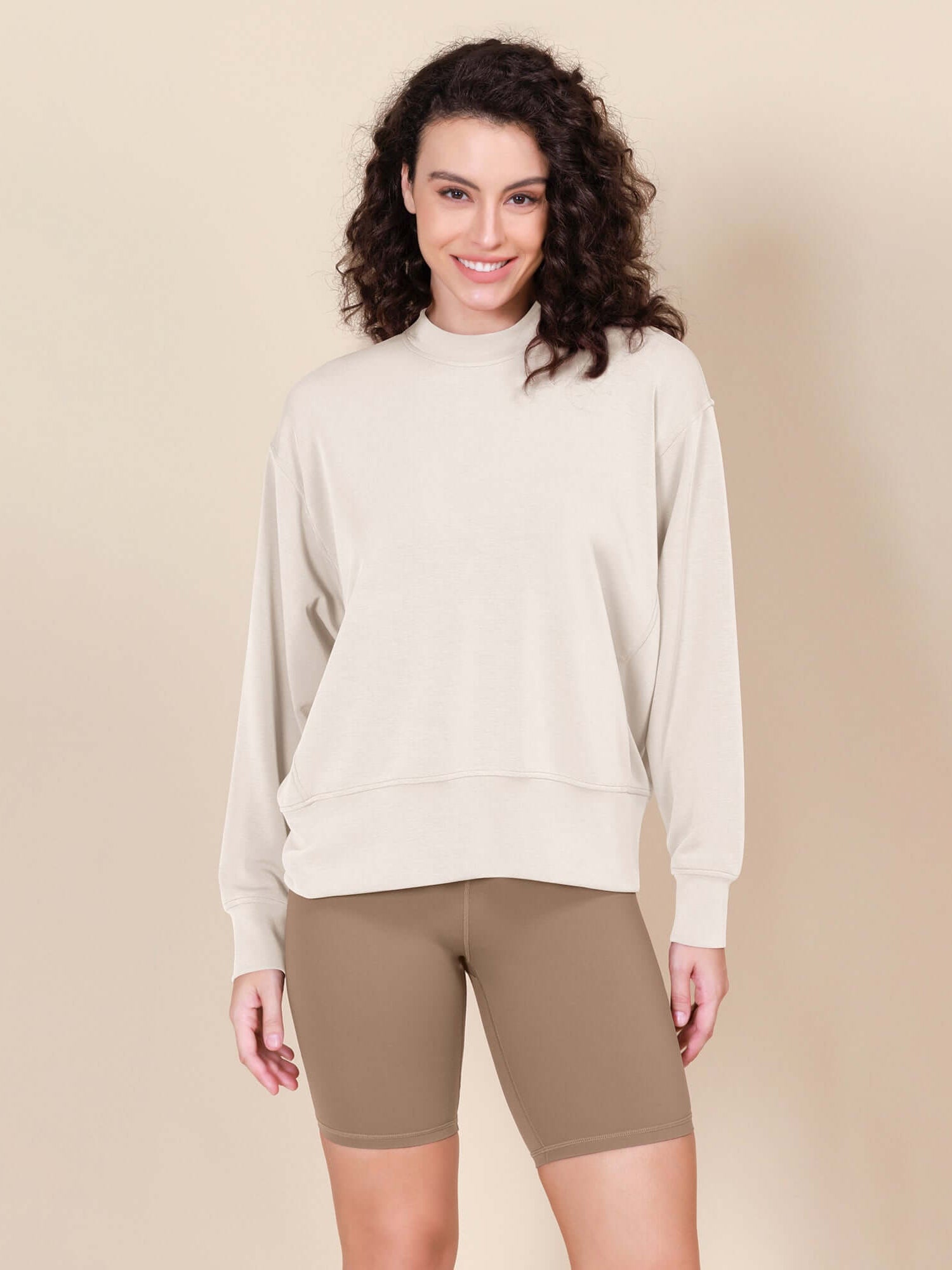 Modal Soft Long Sleeve Oversized Sweatshirts Ivory - ododos