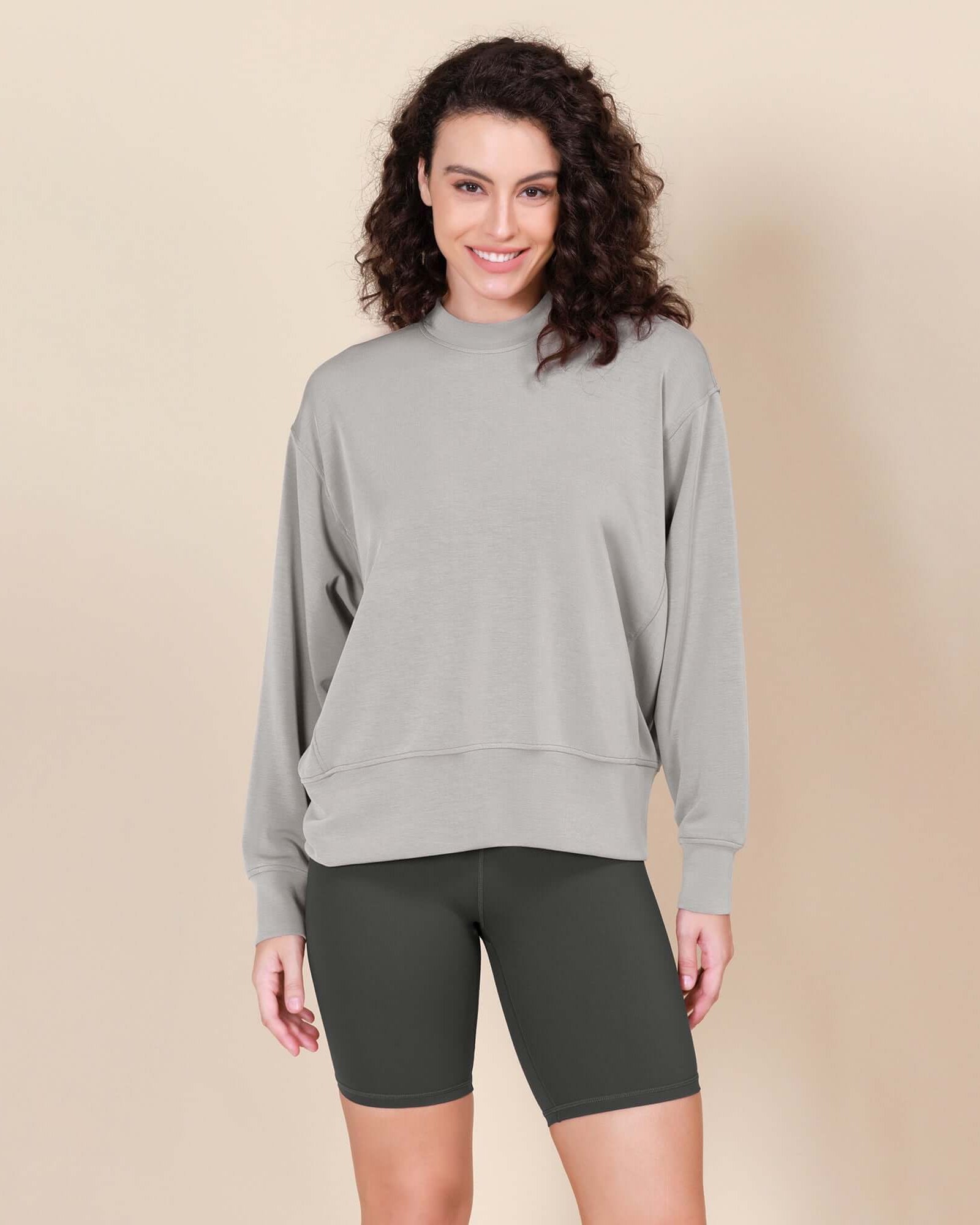 Modal Soft Long Sleeve Oversized Sweatshirts Light Gray - ododos