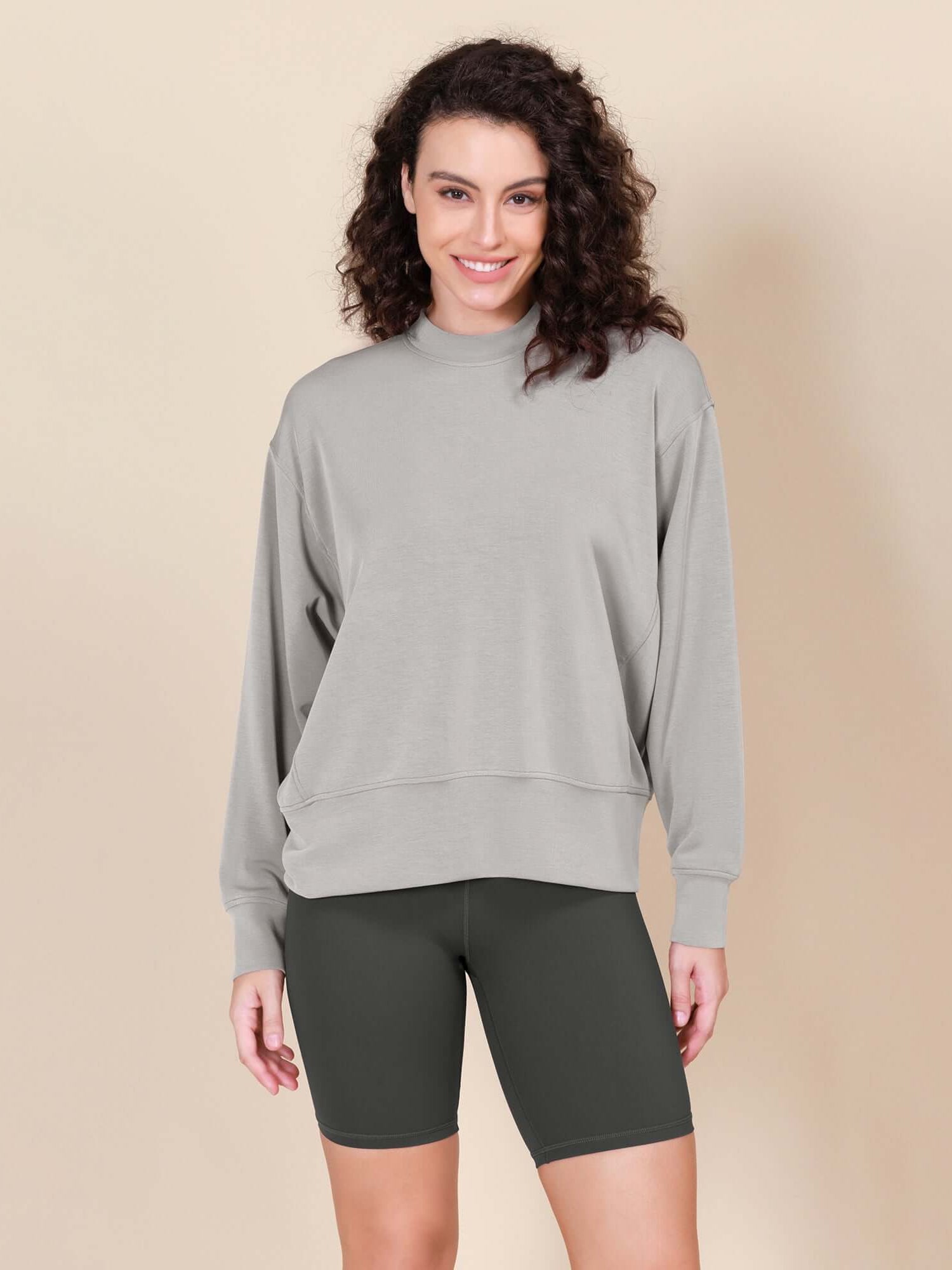 Modal Soft Long Sleeve Oversized Sweatshirts Light Gray - ododos