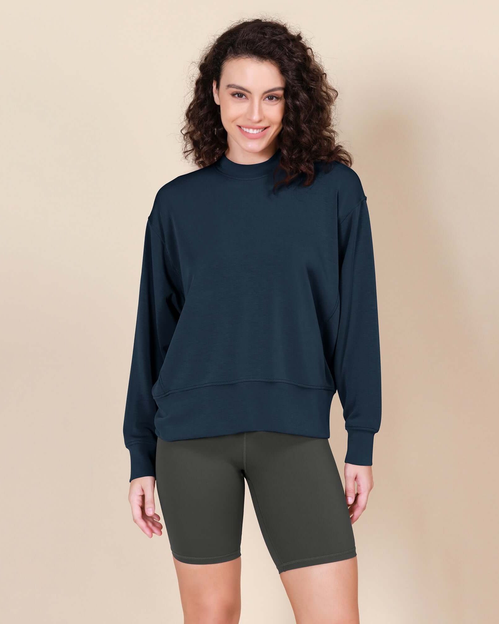 Modal Soft Long Sleeve Oversized Sweatshirts Navy - ododos