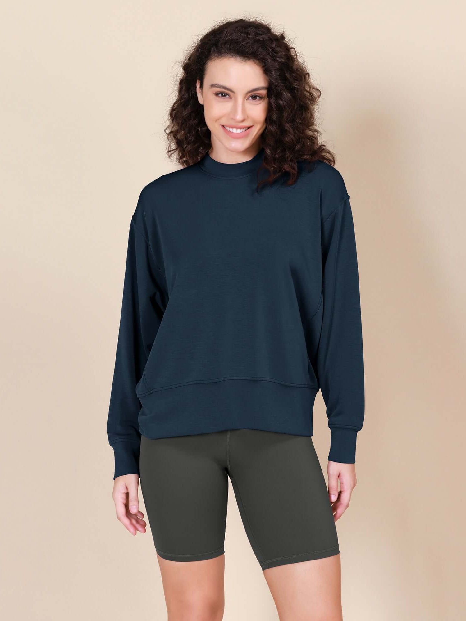 Modal Soft Long Sleeve Oversized Sweatshirts Navy - ododos