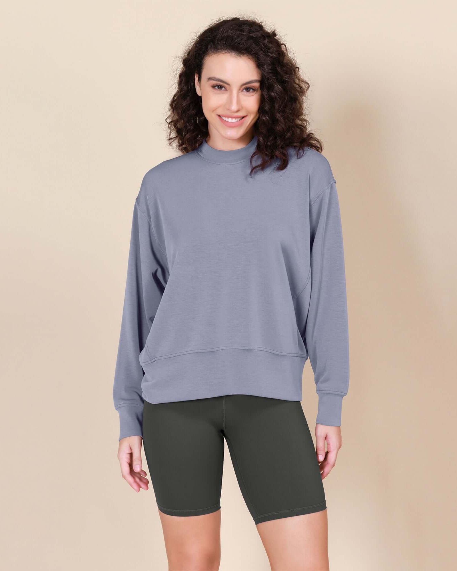 Modal Soft Long Sleeve Oversized Sweatshirts Purple Gray - ododos