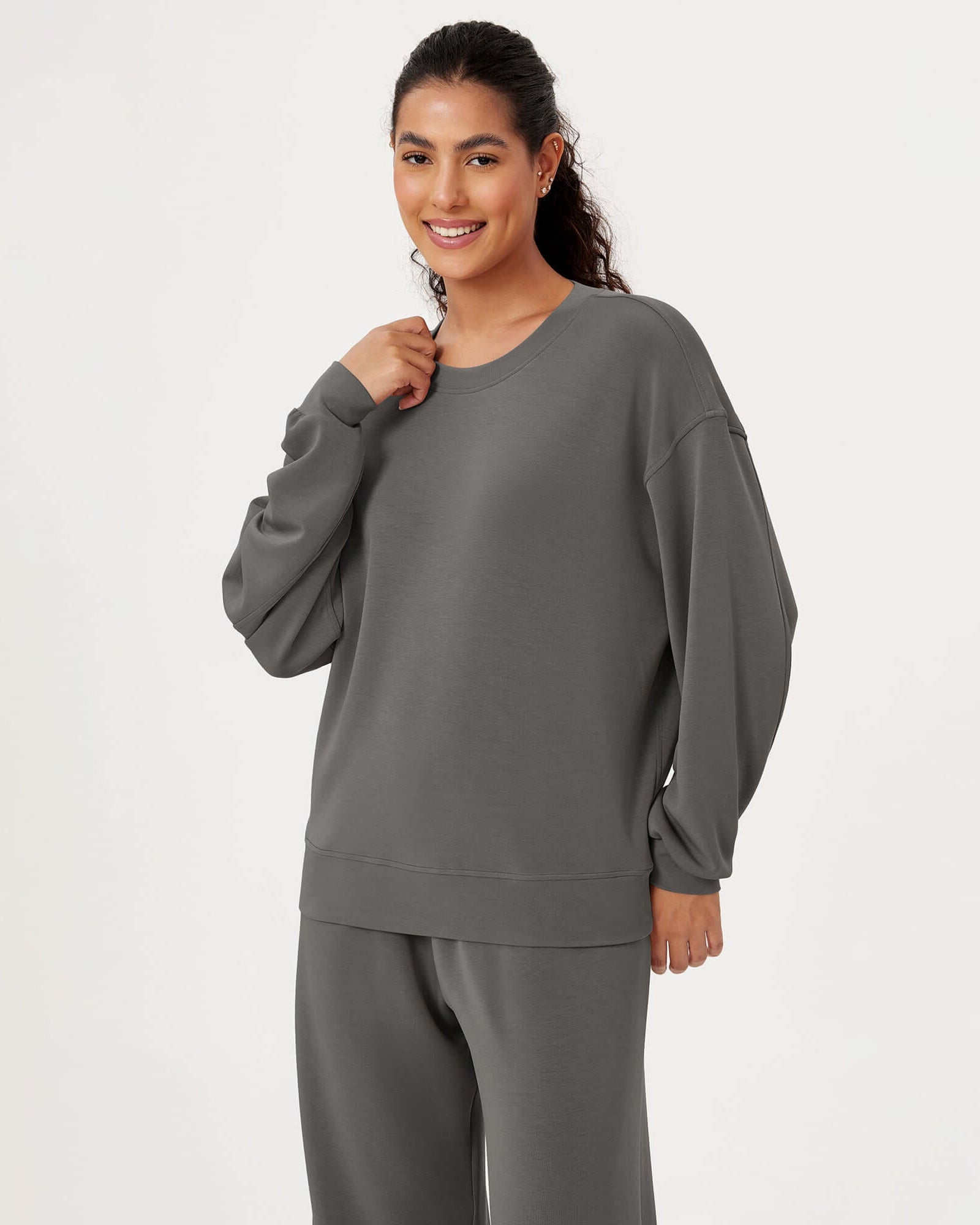 Modal Soft Oversized Crew Neck Sweatshirts Charcoal - ododos