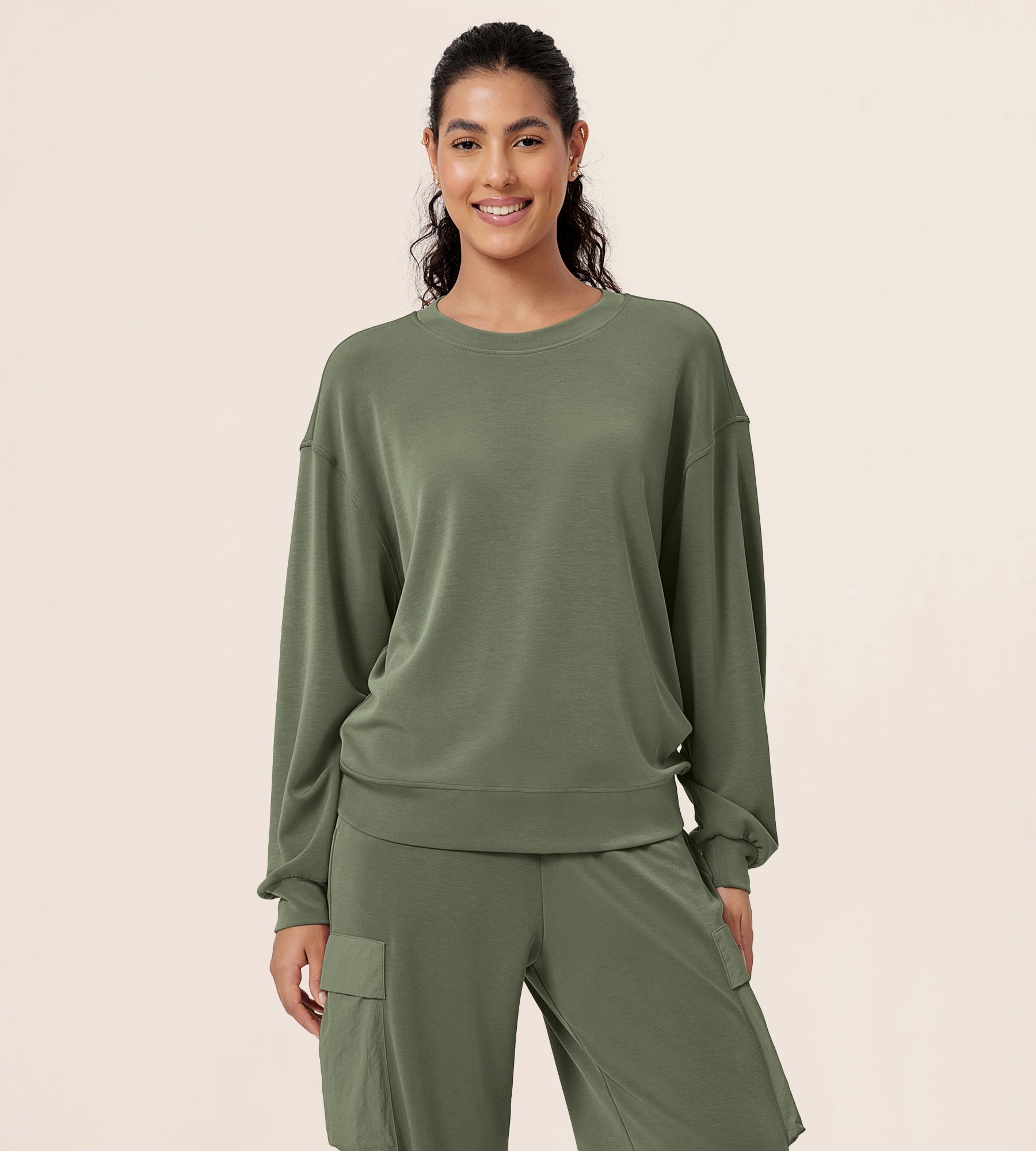 wear out sweat カーキ Modal Soft Oversized Crew Neck Sweatshirts – ododos