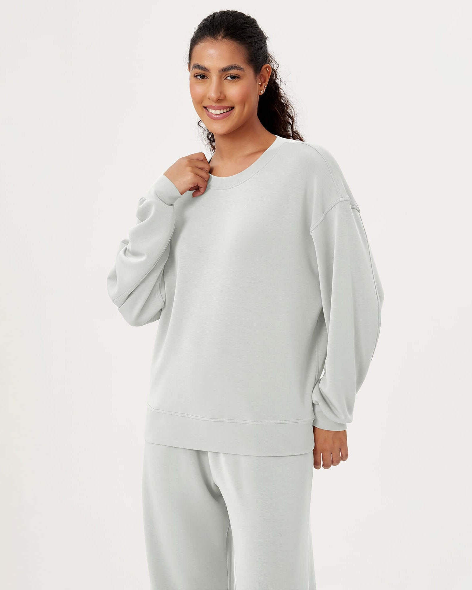 Modal Soft Oversized Crew Neck Sweatshirts Frosted Mint - ododos