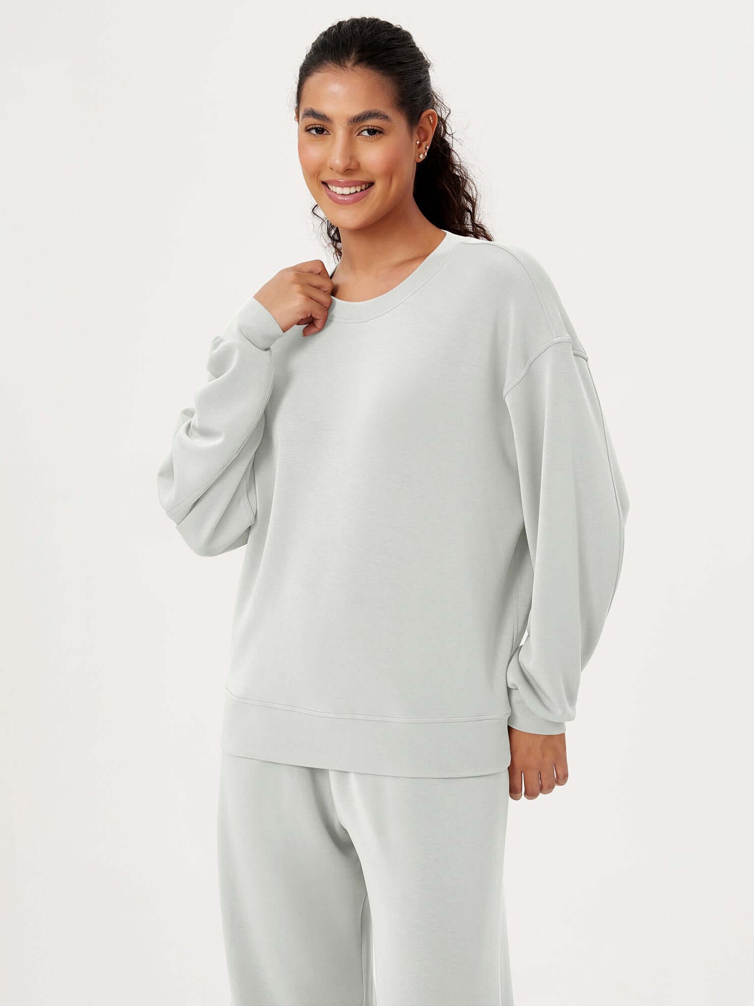 Modal Soft Oversized Crew Neck Sweatshirts Frosted Mint - ododos