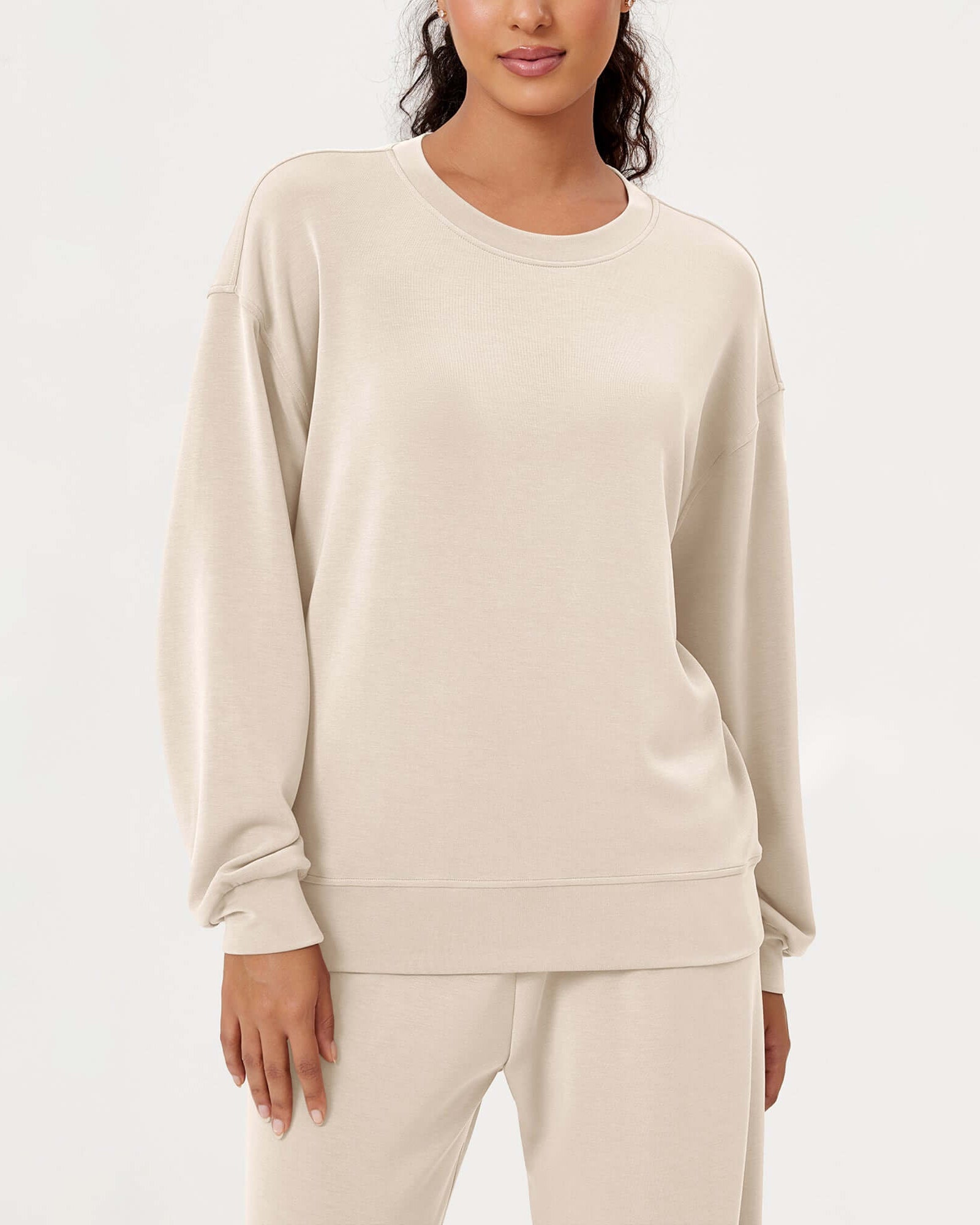 Modal Soft Oversized Crew Neck Sweatshirts - ododos