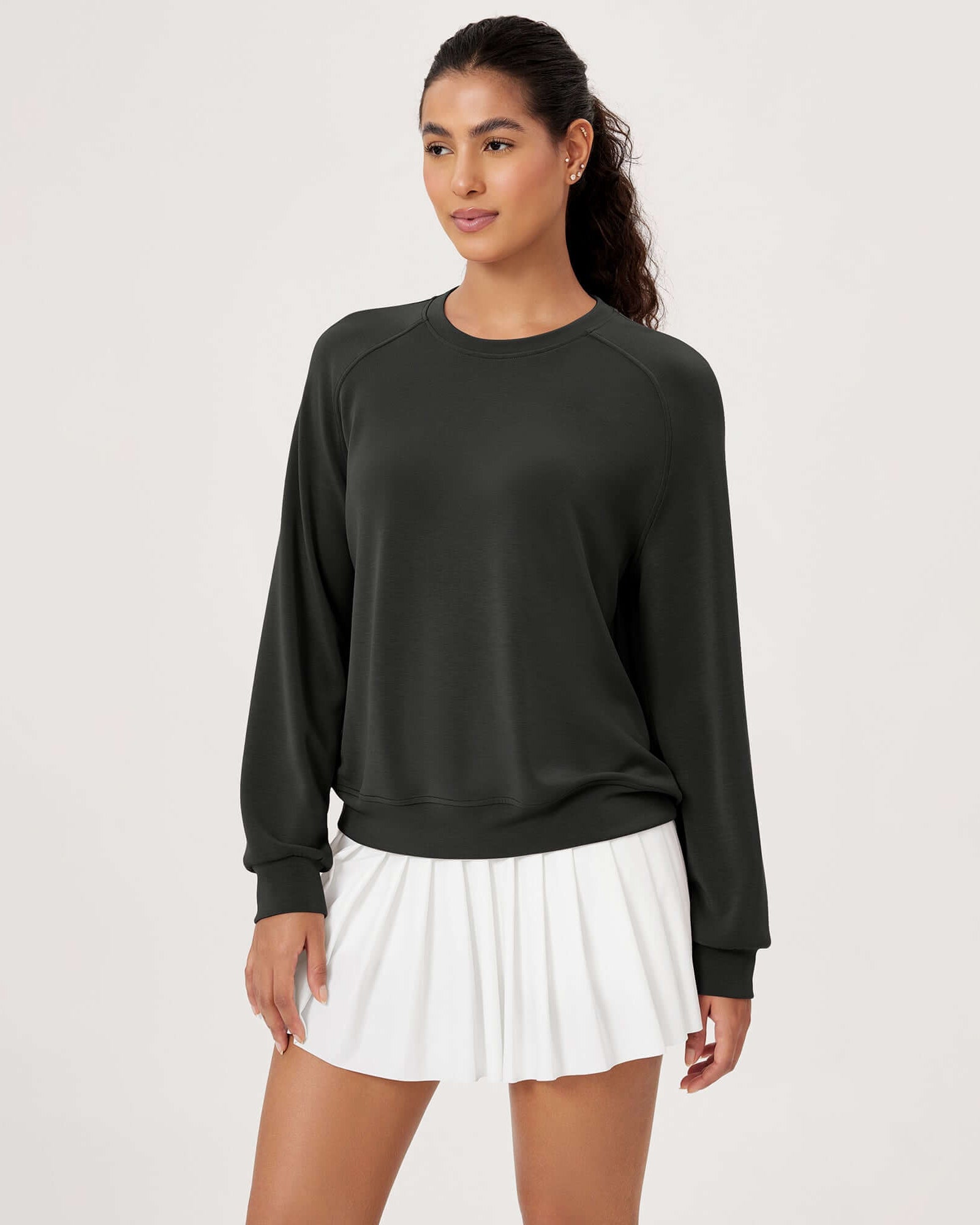 Modal Soft Raglan Long Sleeves Sweatshirts Black - ododos