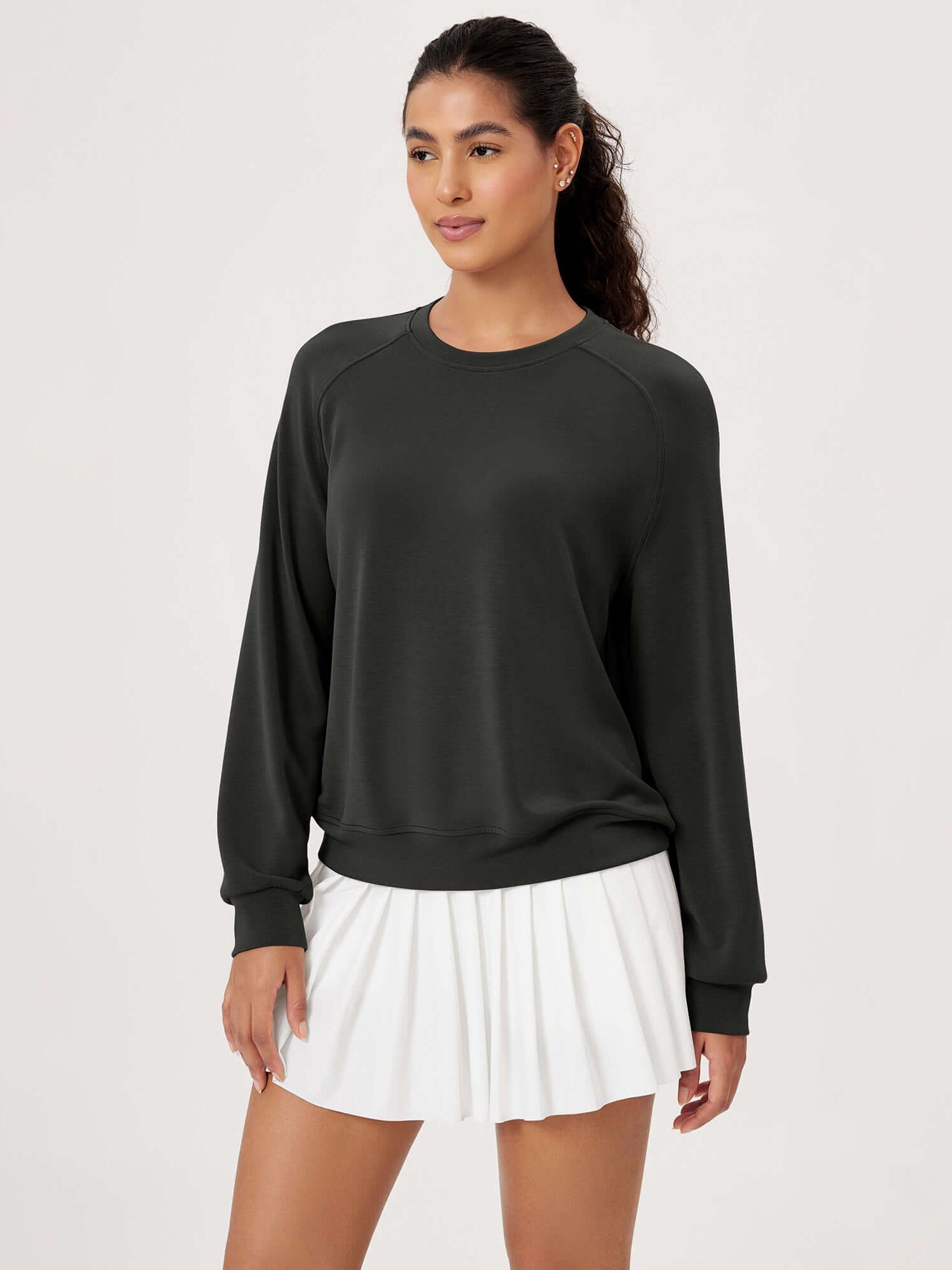 Modal Soft Raglan Long Sleeves Sweatshirts Black - ododos