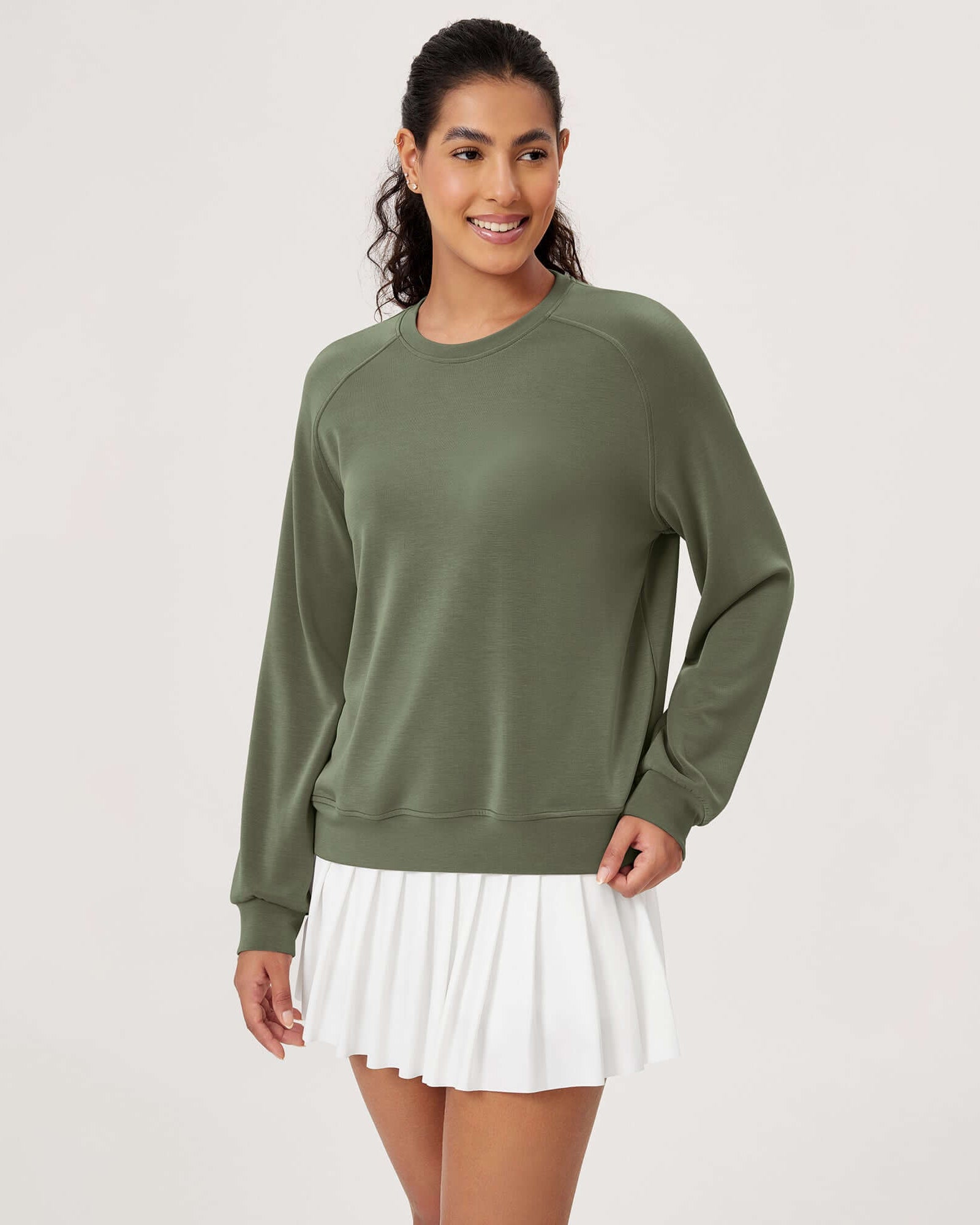 Modal Soft Raglan Long Sleeves Sweatshirts Dark Sage - ododos