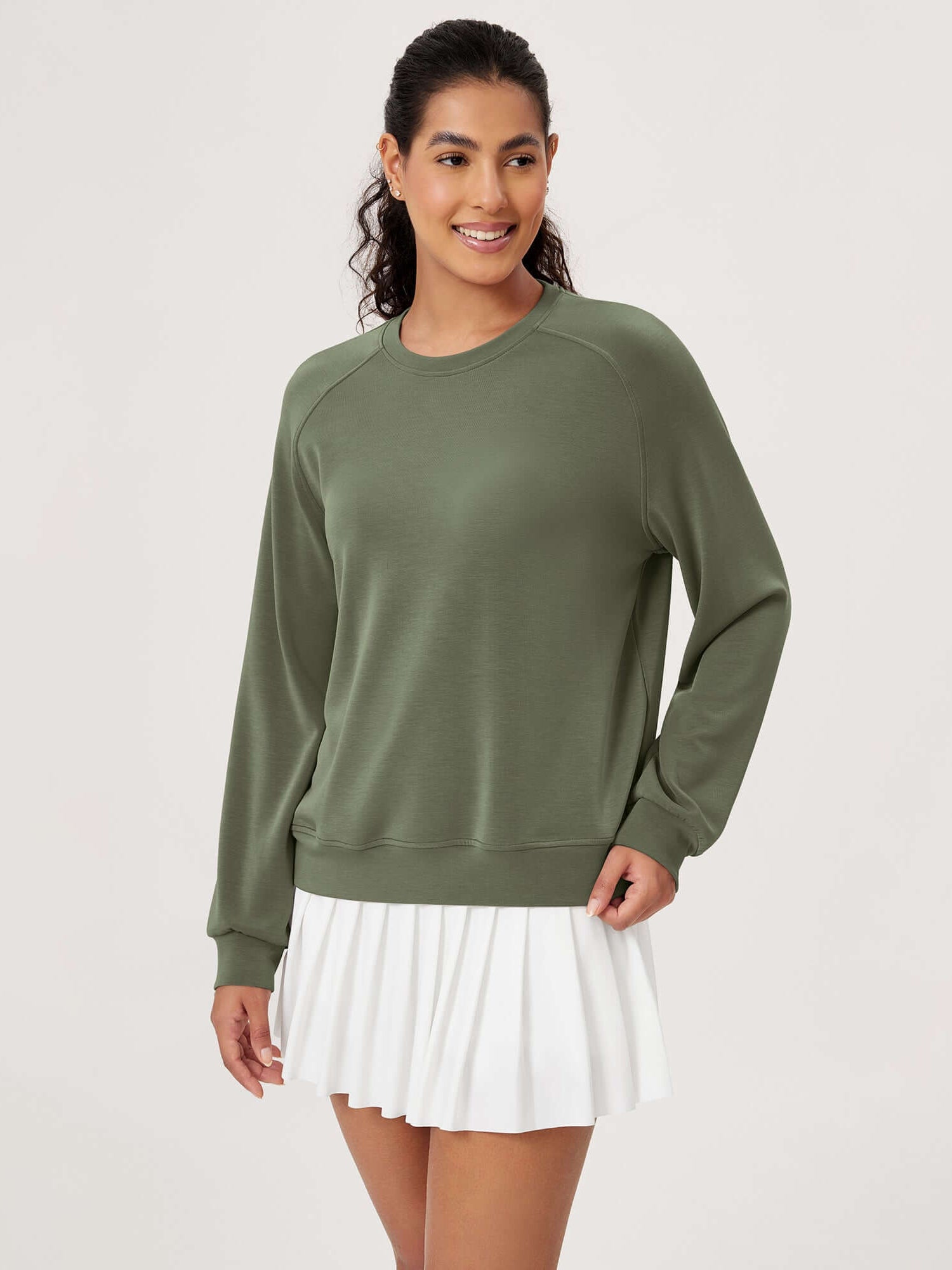 Modal Soft Raglan Long Sleeves Sweatshirts Dark Sage - ododos