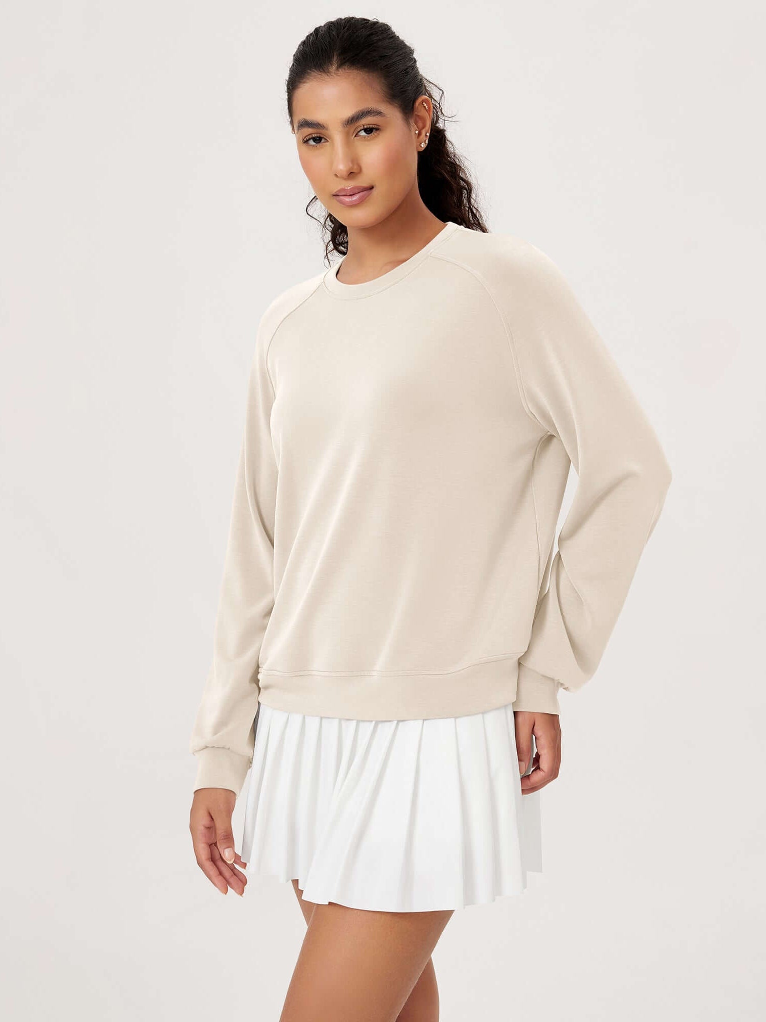 Modal Soft Raglan Long Sleeves Sweatshirts Ivory - ododos