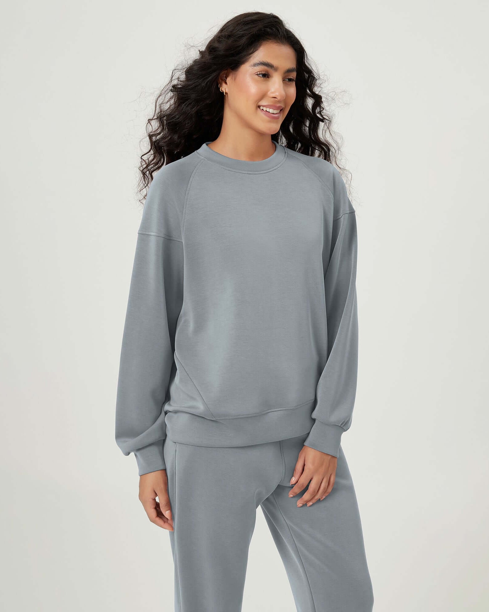 Modal Soft Oversized Raglan Crew Neck Relaxed Sweatshirts Pullover - ododos