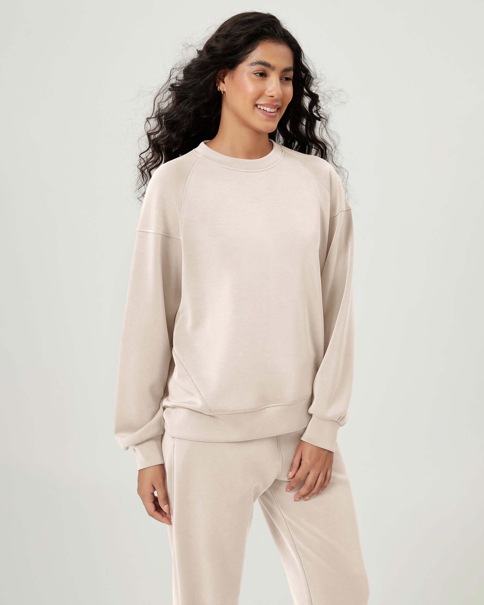 Modal Soft Oversized Raglan Crew Neck Relaxed Sweatshirts Pullover - ododos