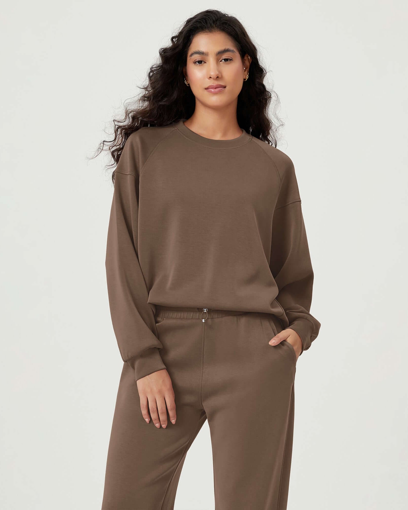Modal Soft Oversized Raglan Crew Neck Relaxed Sweatshirts Pullover Nutria - ododos