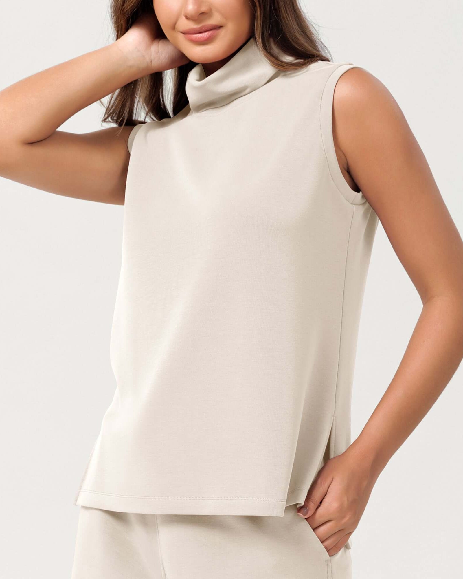 Modal Soft Casual Sleeveless Turtleneck Pullover Tops - ododos