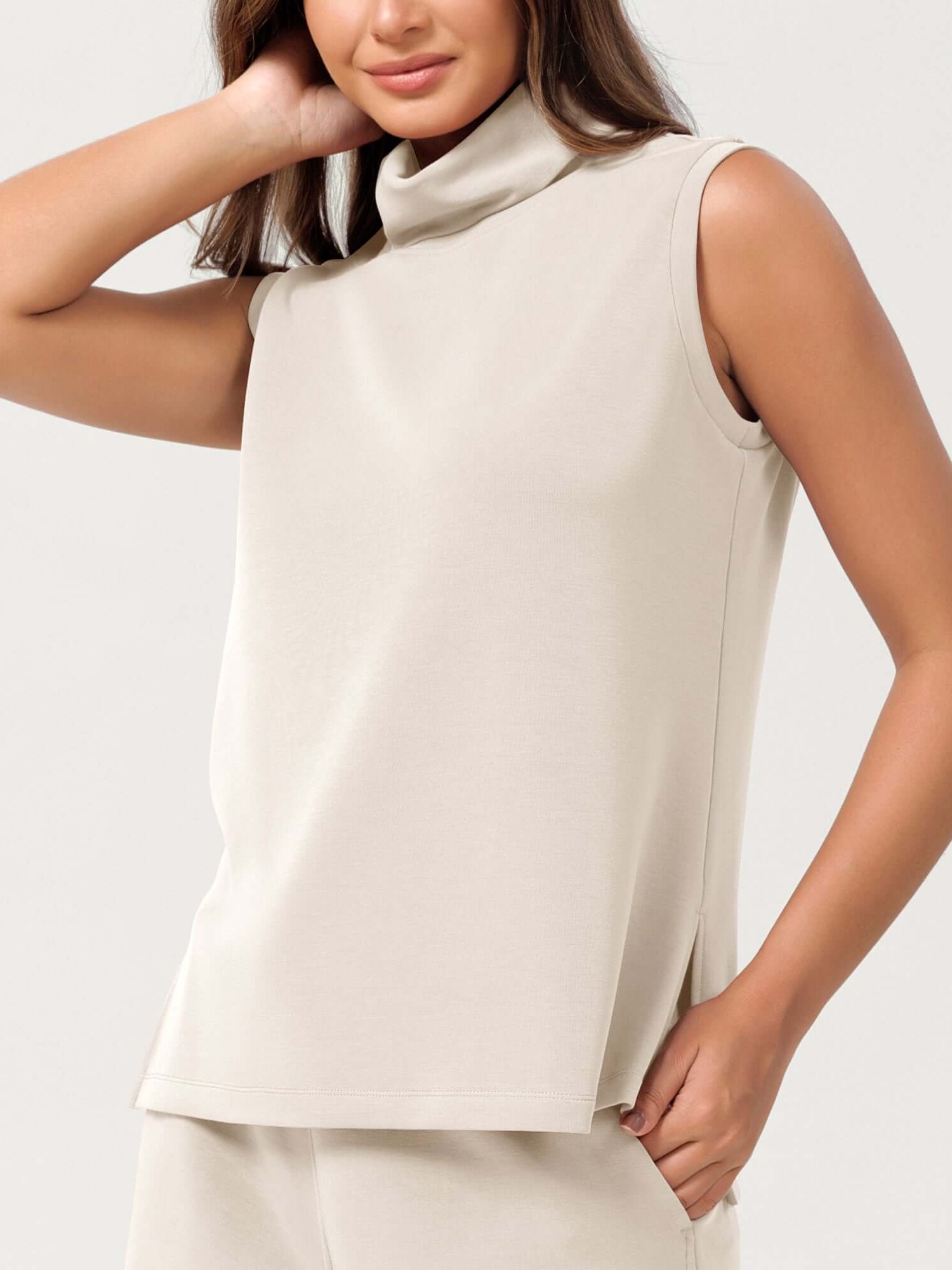 Modal Soft Casual Sleeveless Turtleneck Pullover Tops - ododos