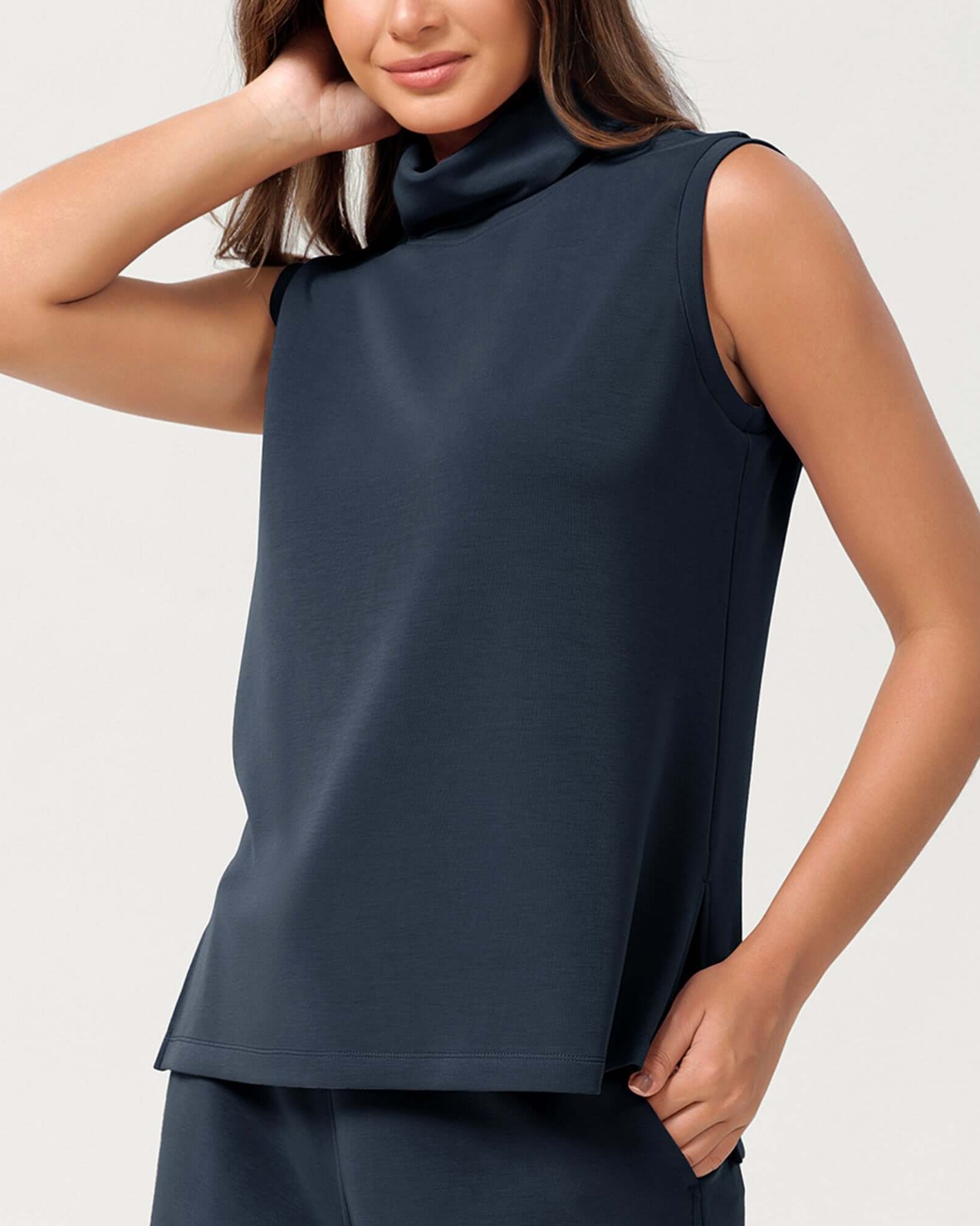 Modal Soft Casual Sleeveless Turtleneck Pullover Tops - ododos