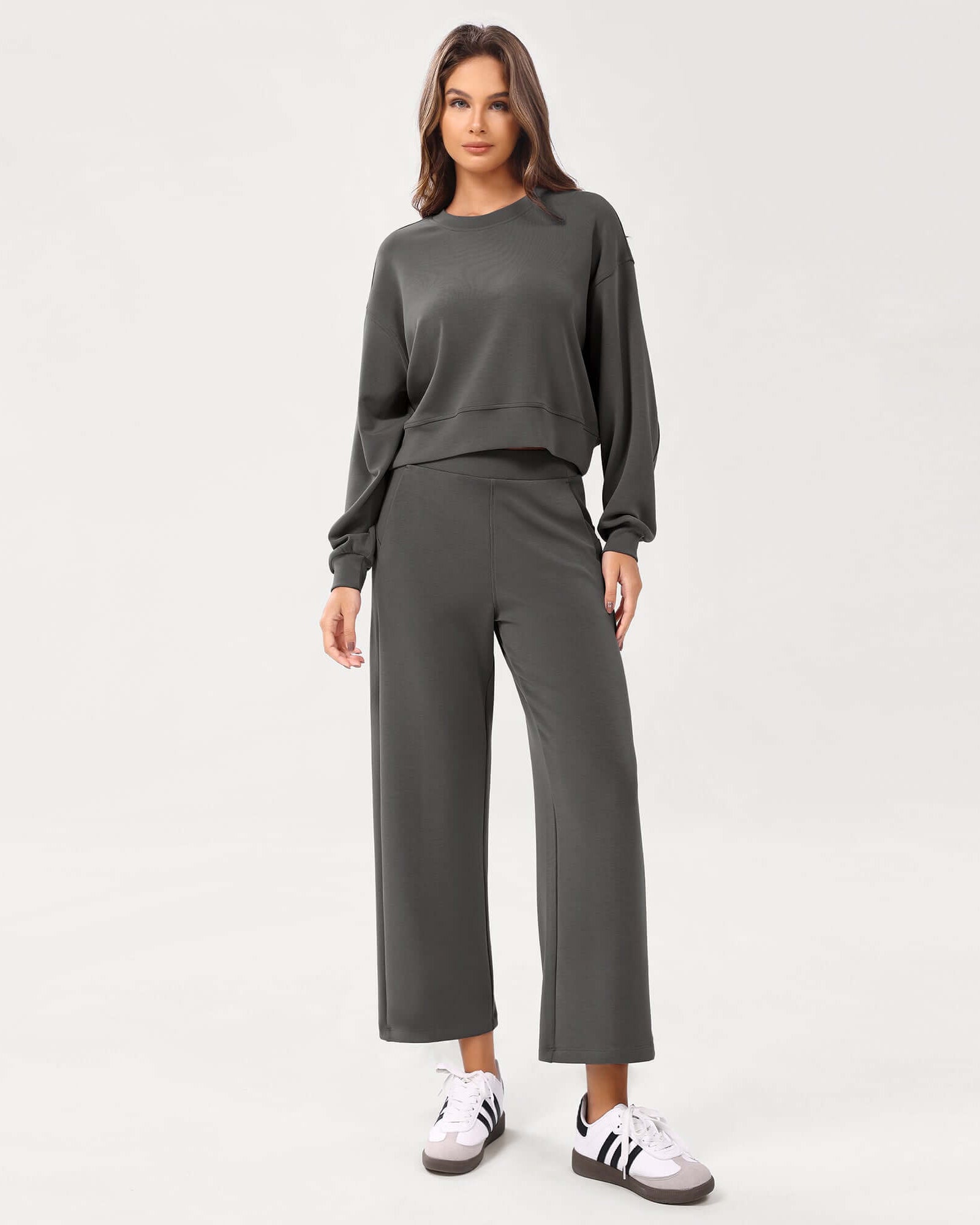 Modal Soft Relaxed Cropped Pants Charcoal - ododos