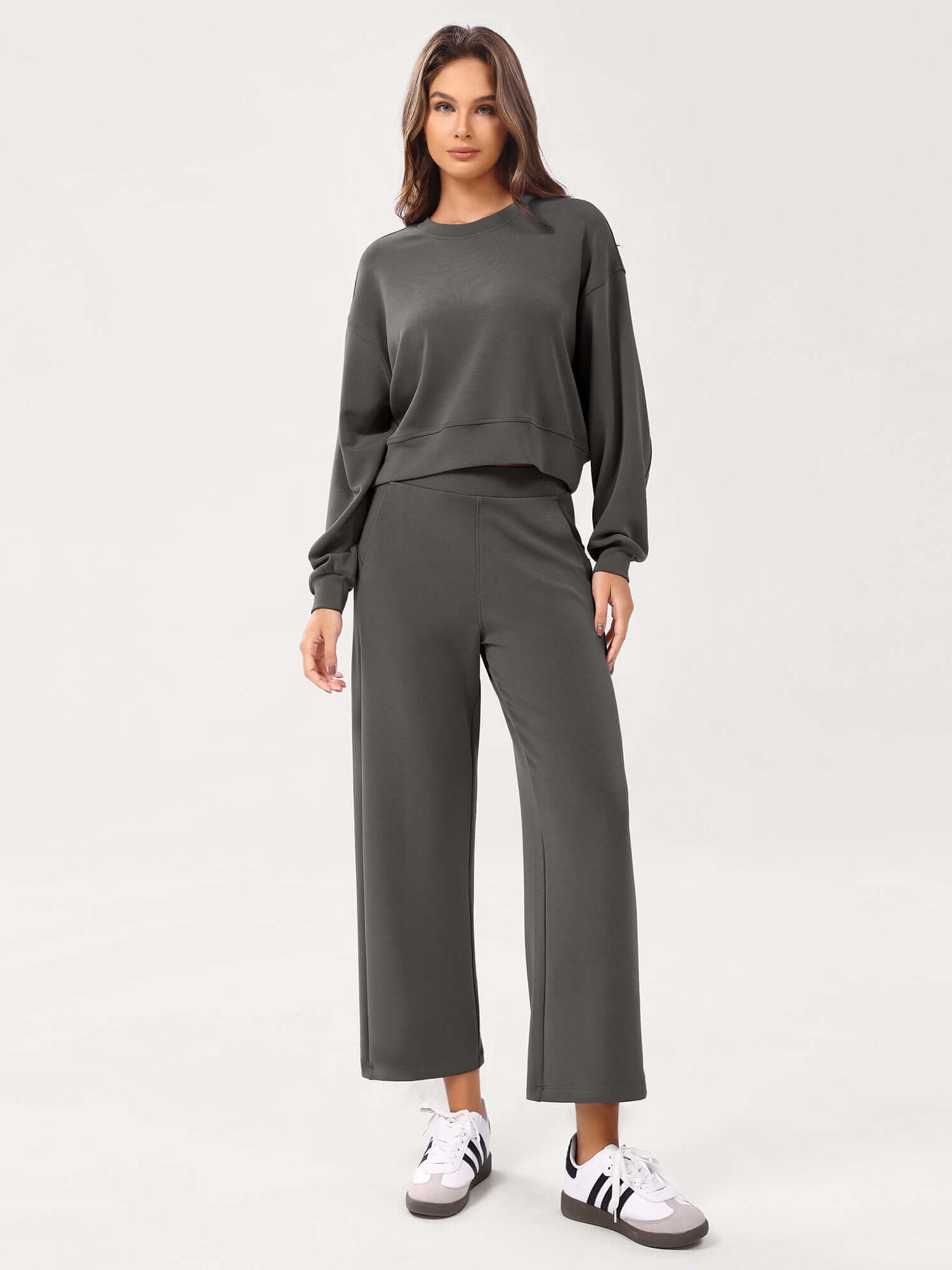 Modal Soft Relaxed Cropped Pants Charcoal - ododos