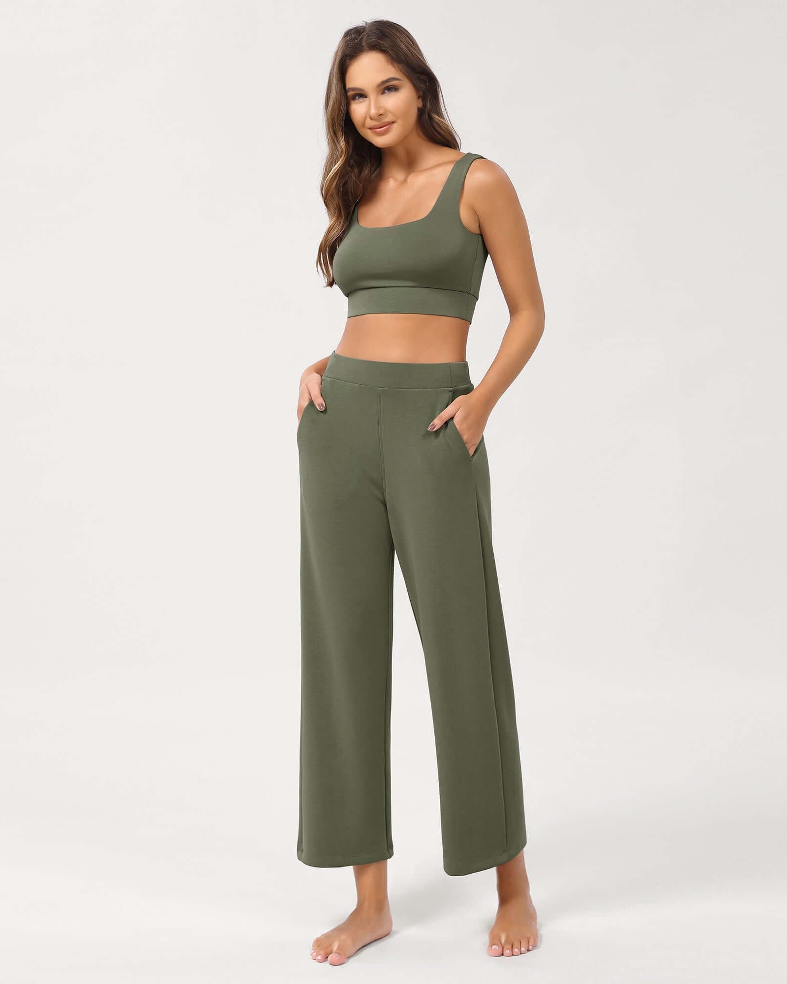 Modal Soft Relaxed Cropped Pants Dark Sage - ododos
