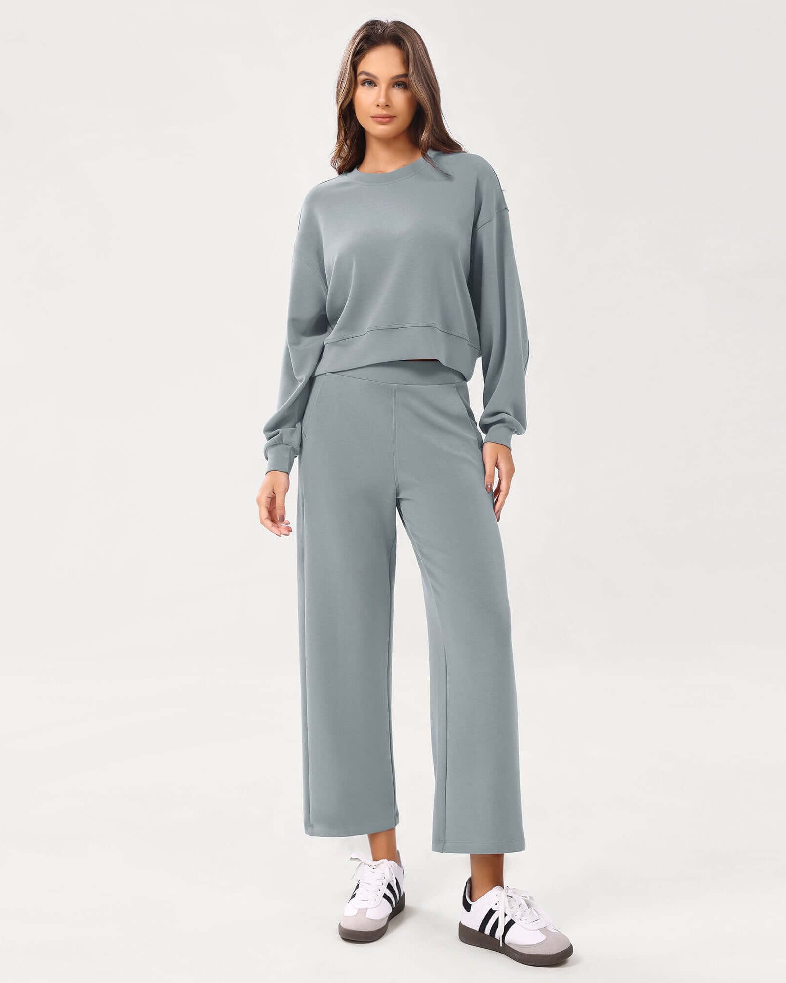 Modal Soft Relaxed Cropped Pants Grey Blue - ododos