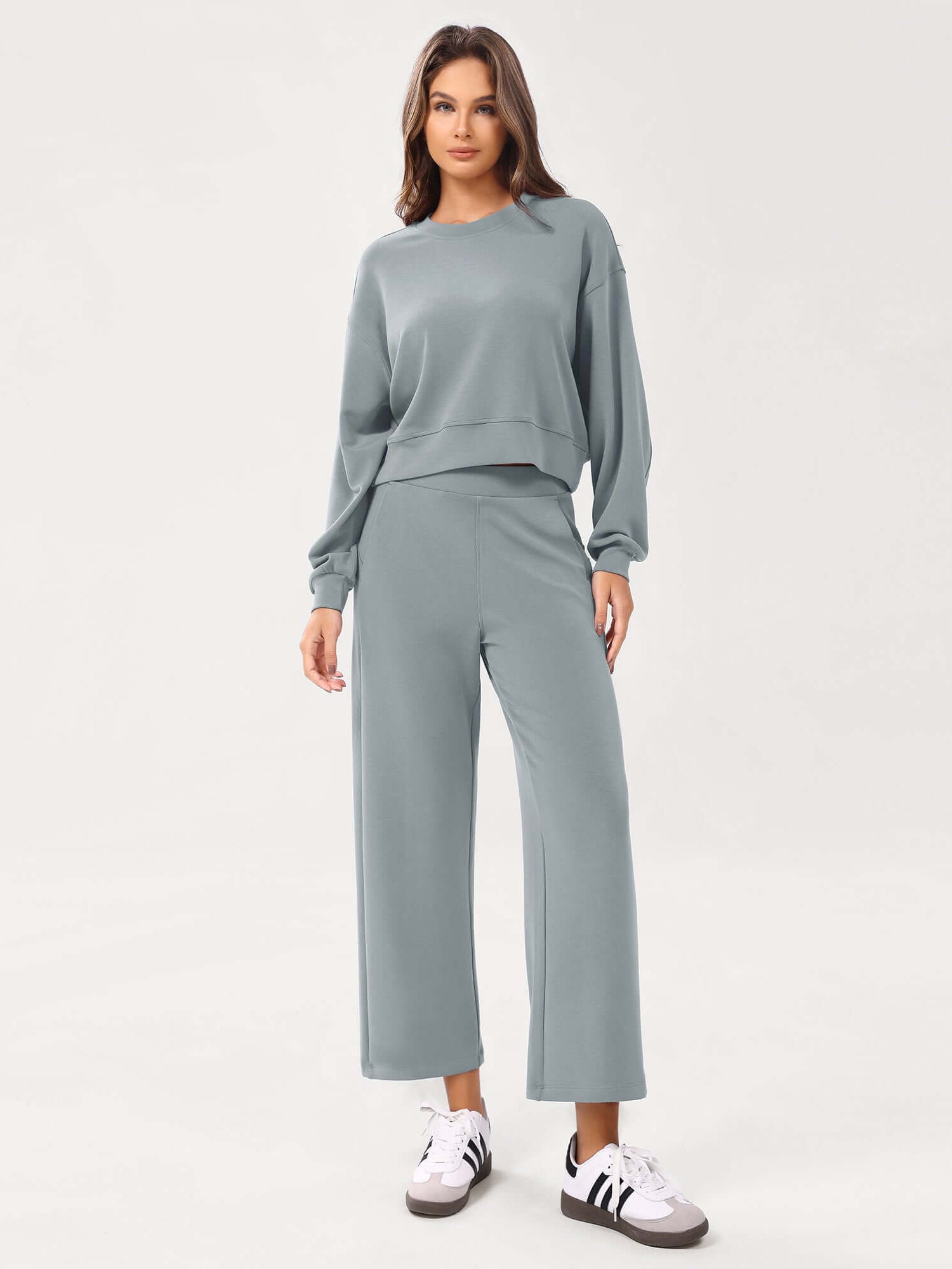 Modal Soft Relaxed Cropped Pants Grey Blue - ododos