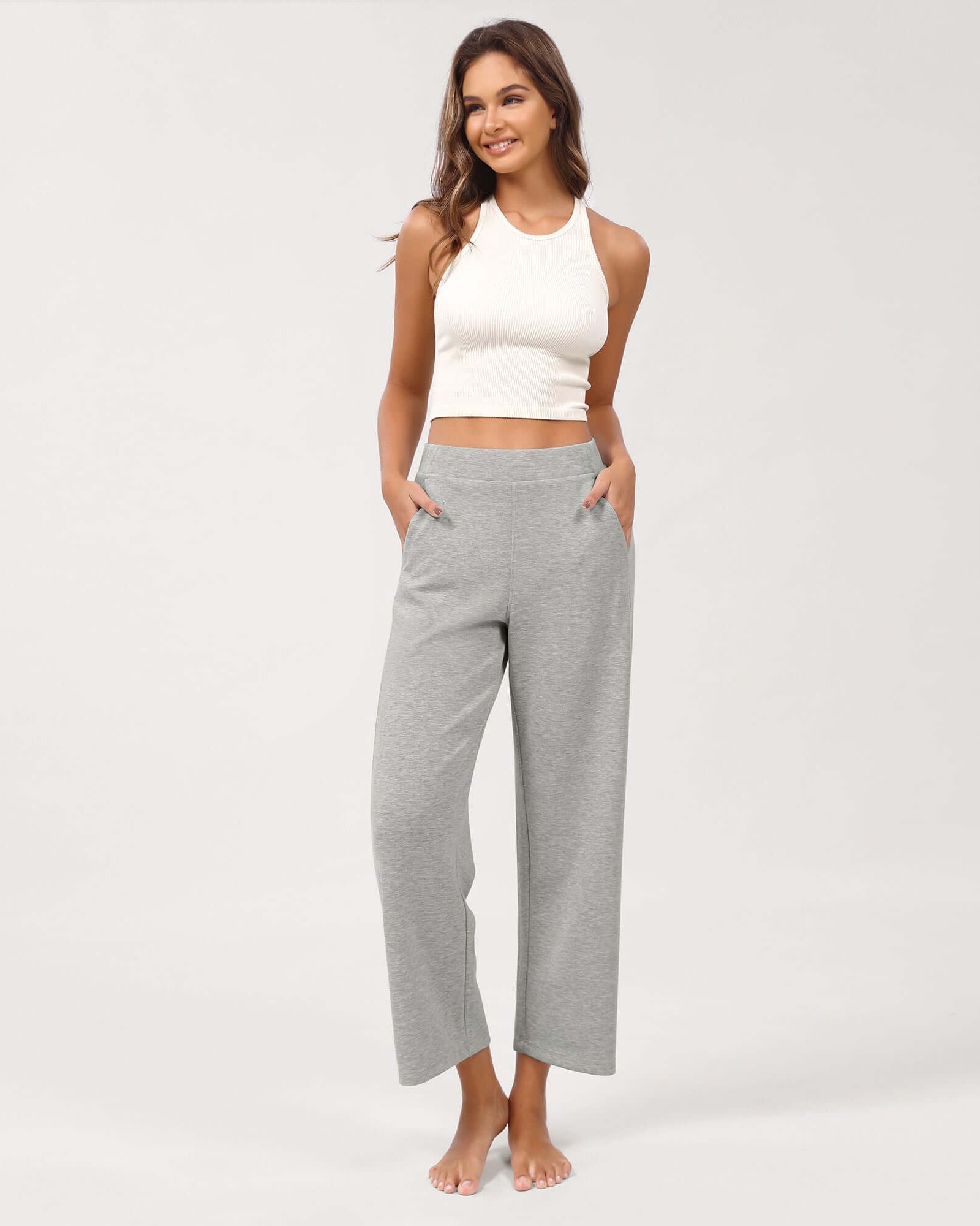 Modal Soft Relaxed Cropped Pants Heather Grey - ododos